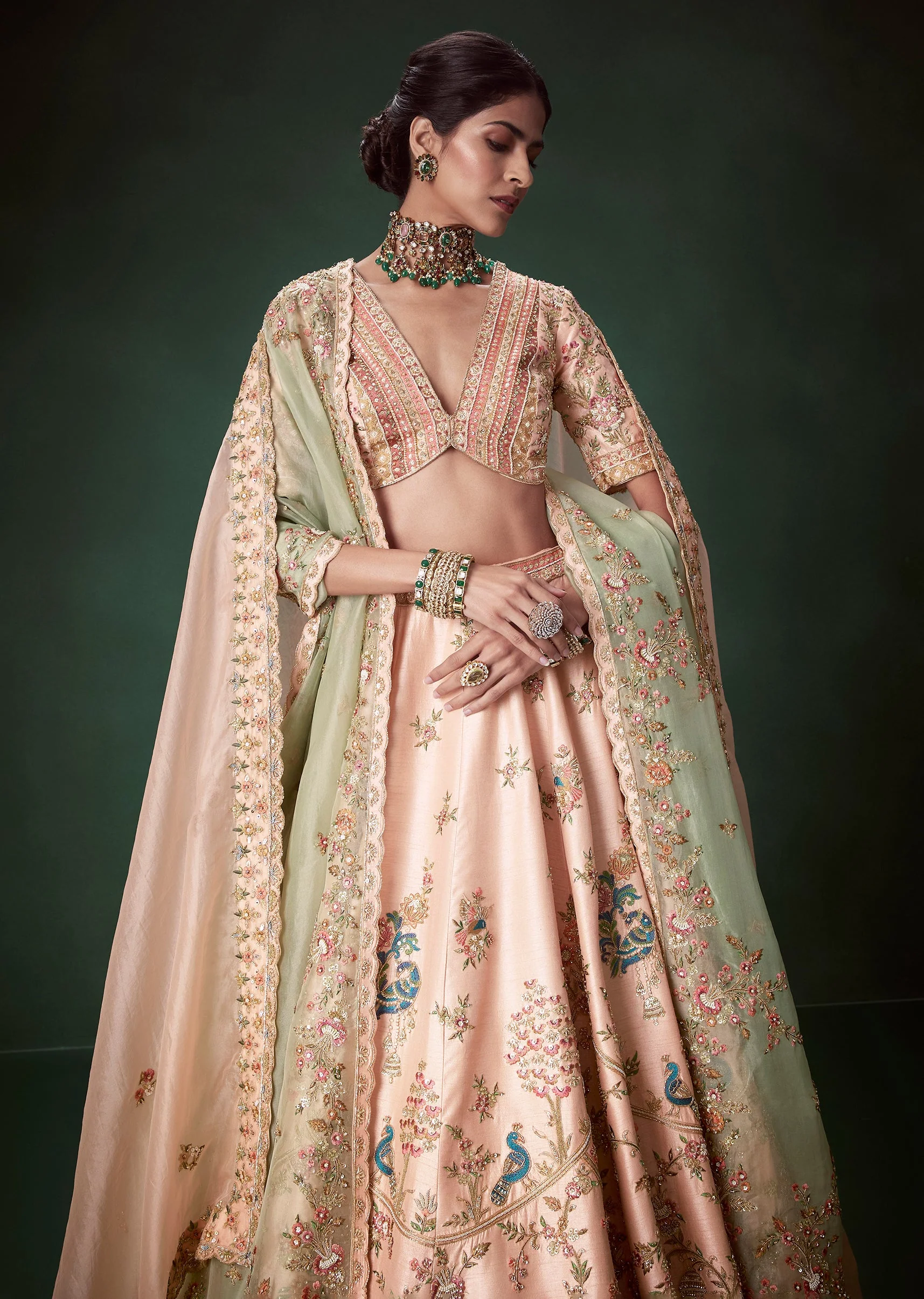Peach Moti Embellished Bridal Lehenga Set - Image 5