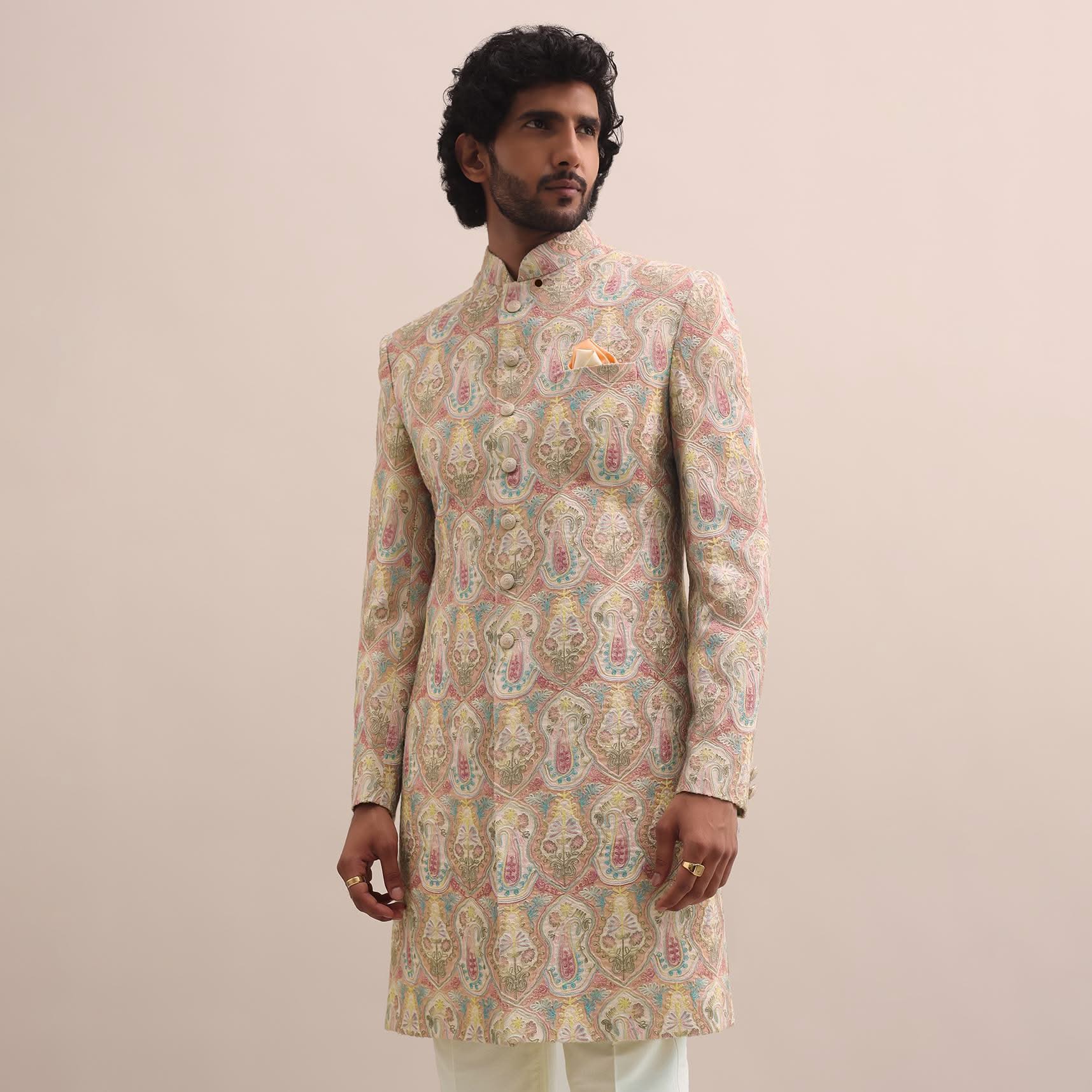 Peach Silk Jodhpuri Suit In Threadwork For Men - Image 8