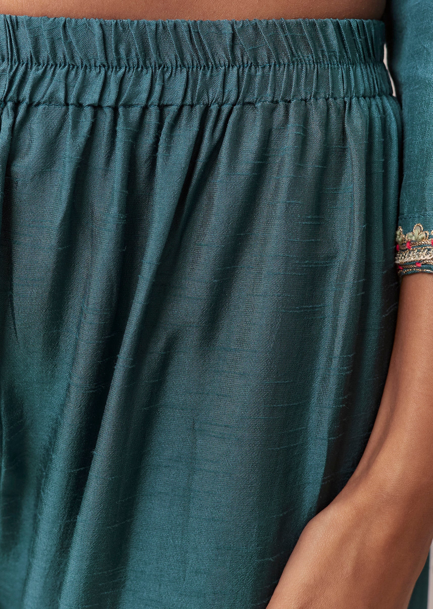 Peacock Blue Palazzo Kurta Set With Thread And Sequin Work - Image 6