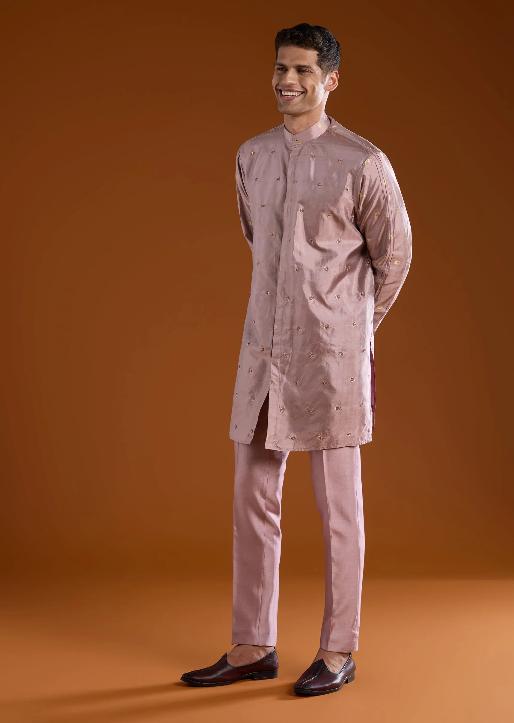 Pink Banarasi Silk Cutdana Work Kurta Pant Set - Image 3
