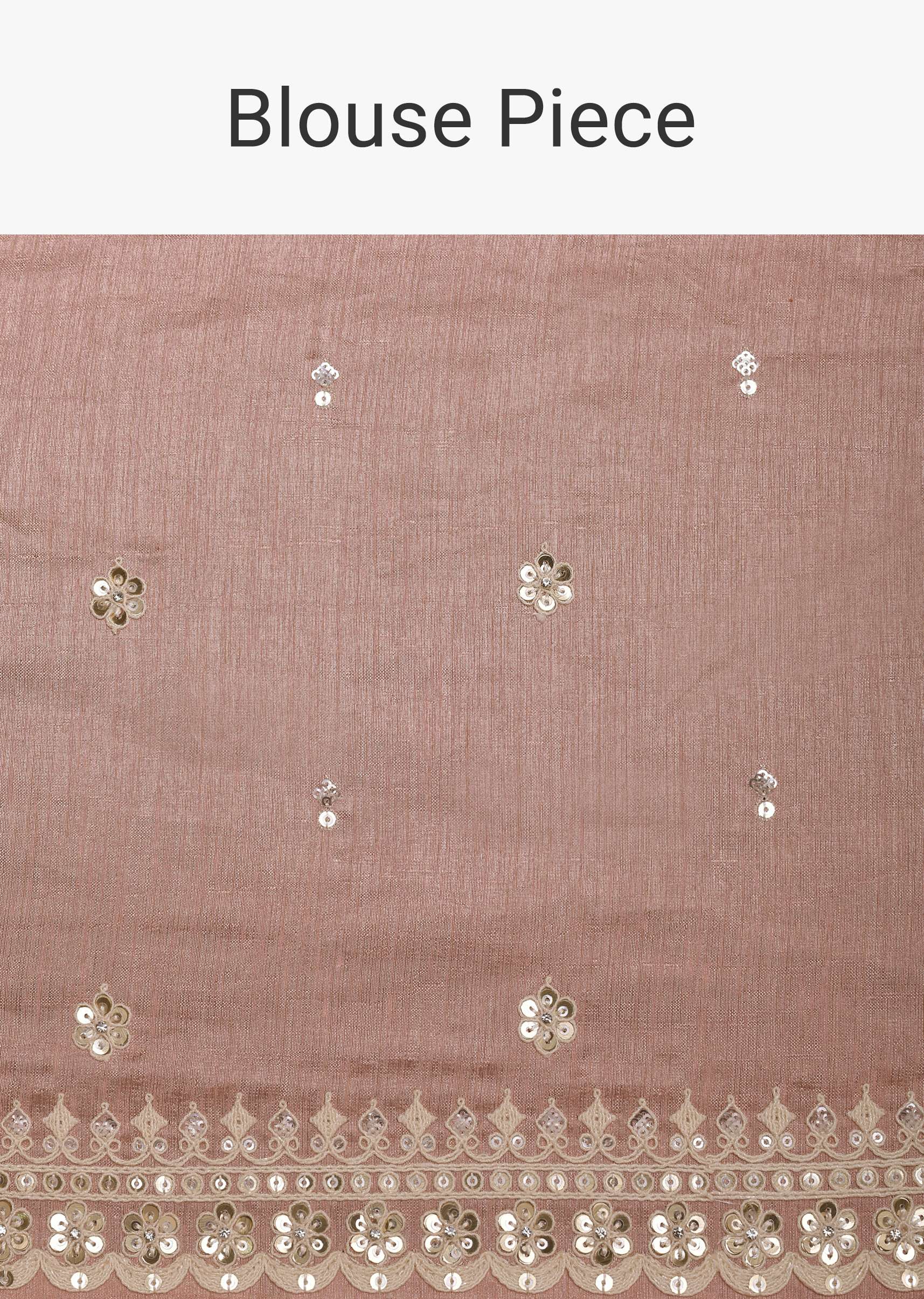 Pink Chiffon Saree With Floral Prints And Unstitched Blouse Piece - Image 10