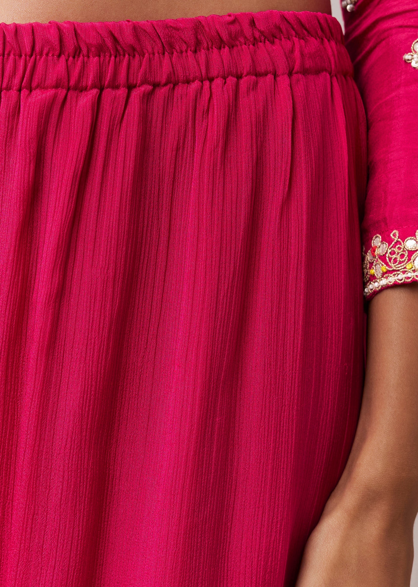 Pink Chinon Silk Kurta Sharara Set with Zari Work - Image 6