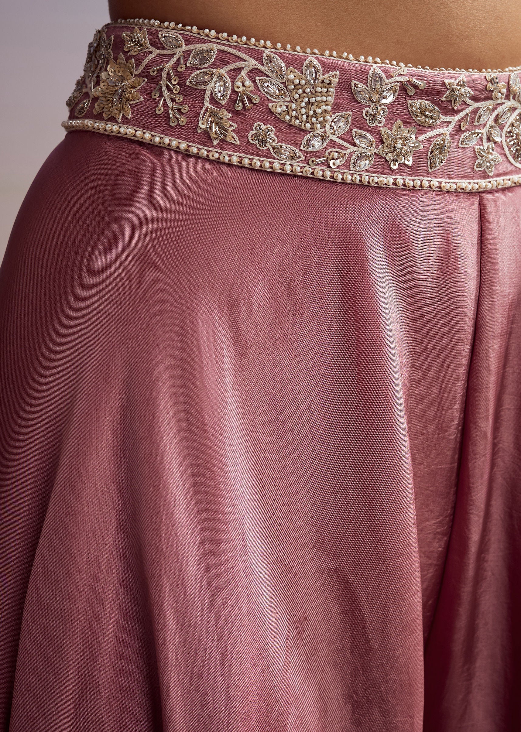 Pink Crepe Crop Top And Cape Set With Embroidery - Image 7