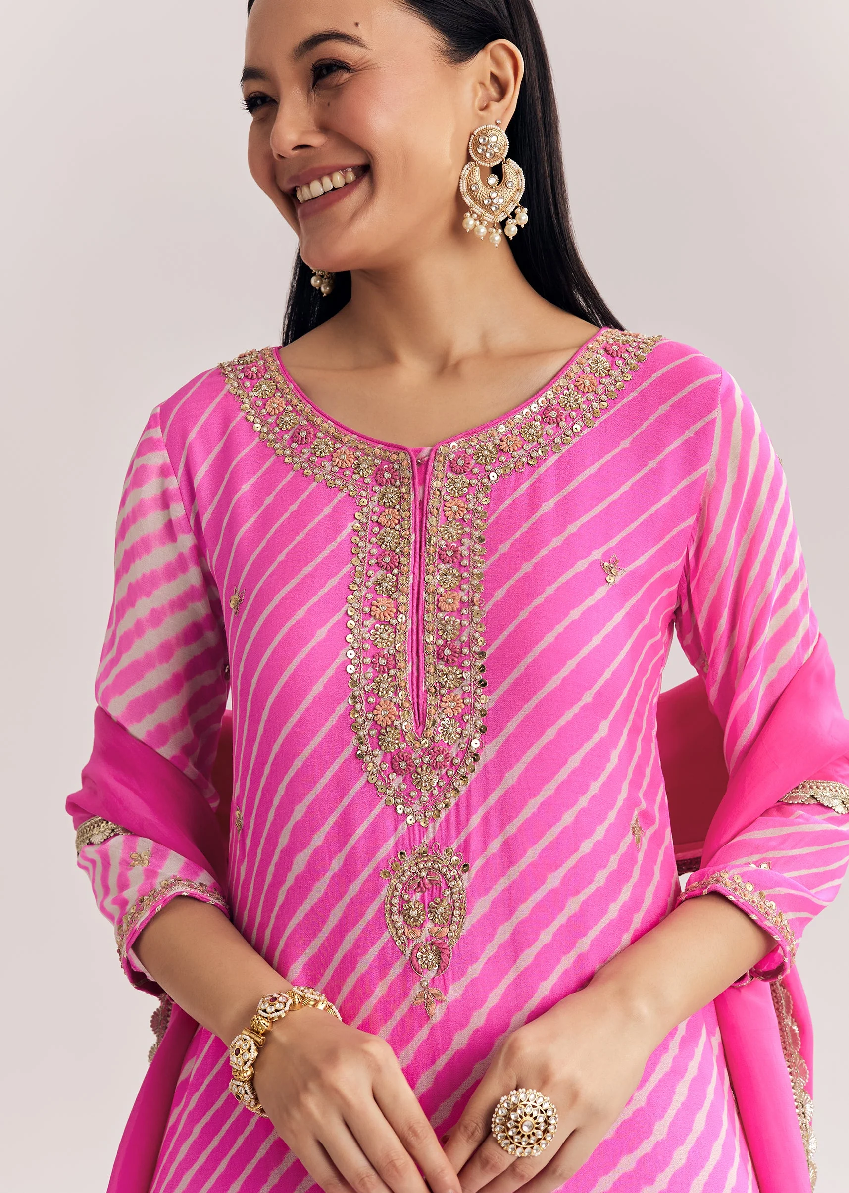 Pink Dola Silk Palazzo Suit With Zardosi Work - Image 2