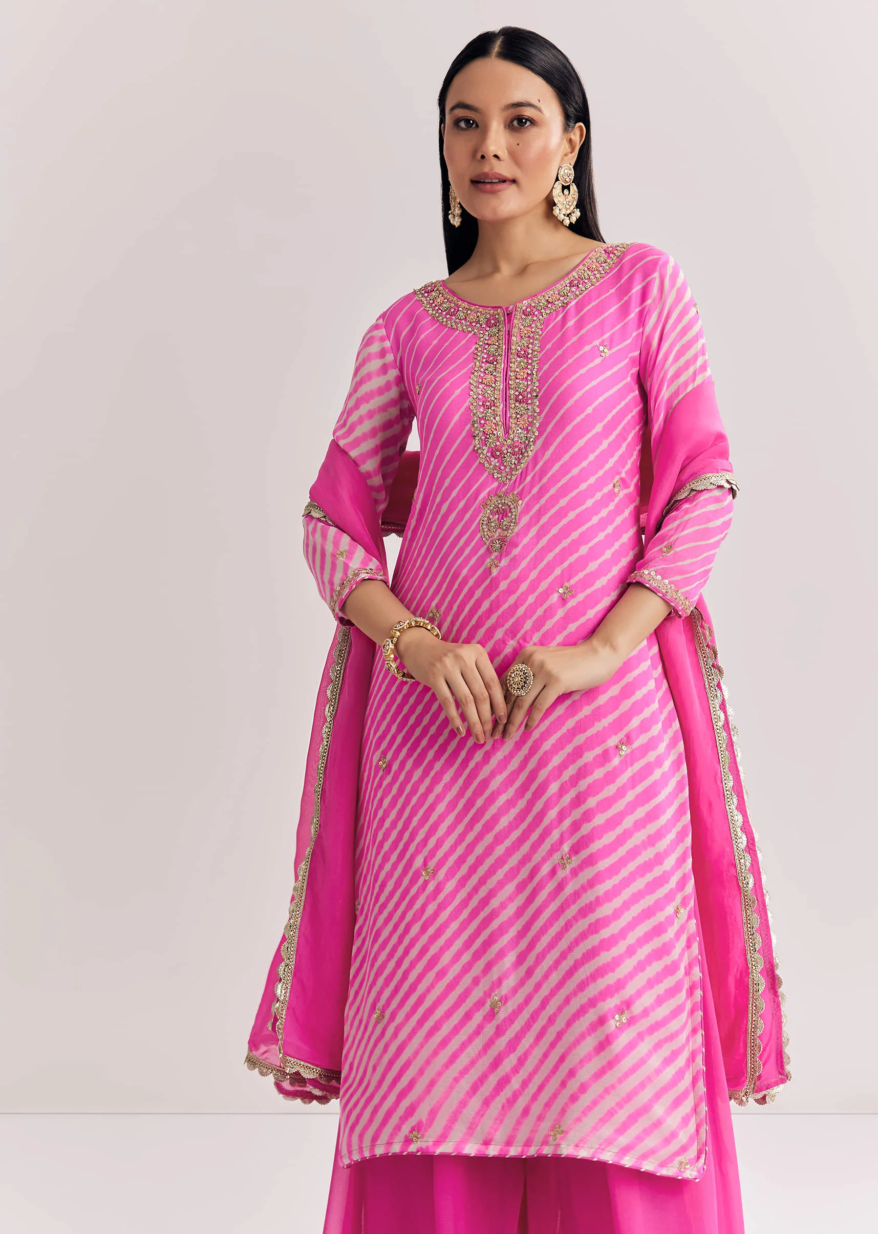 Pink Dola Silk Palazzo Suit With Zardosi Work - Image 7
