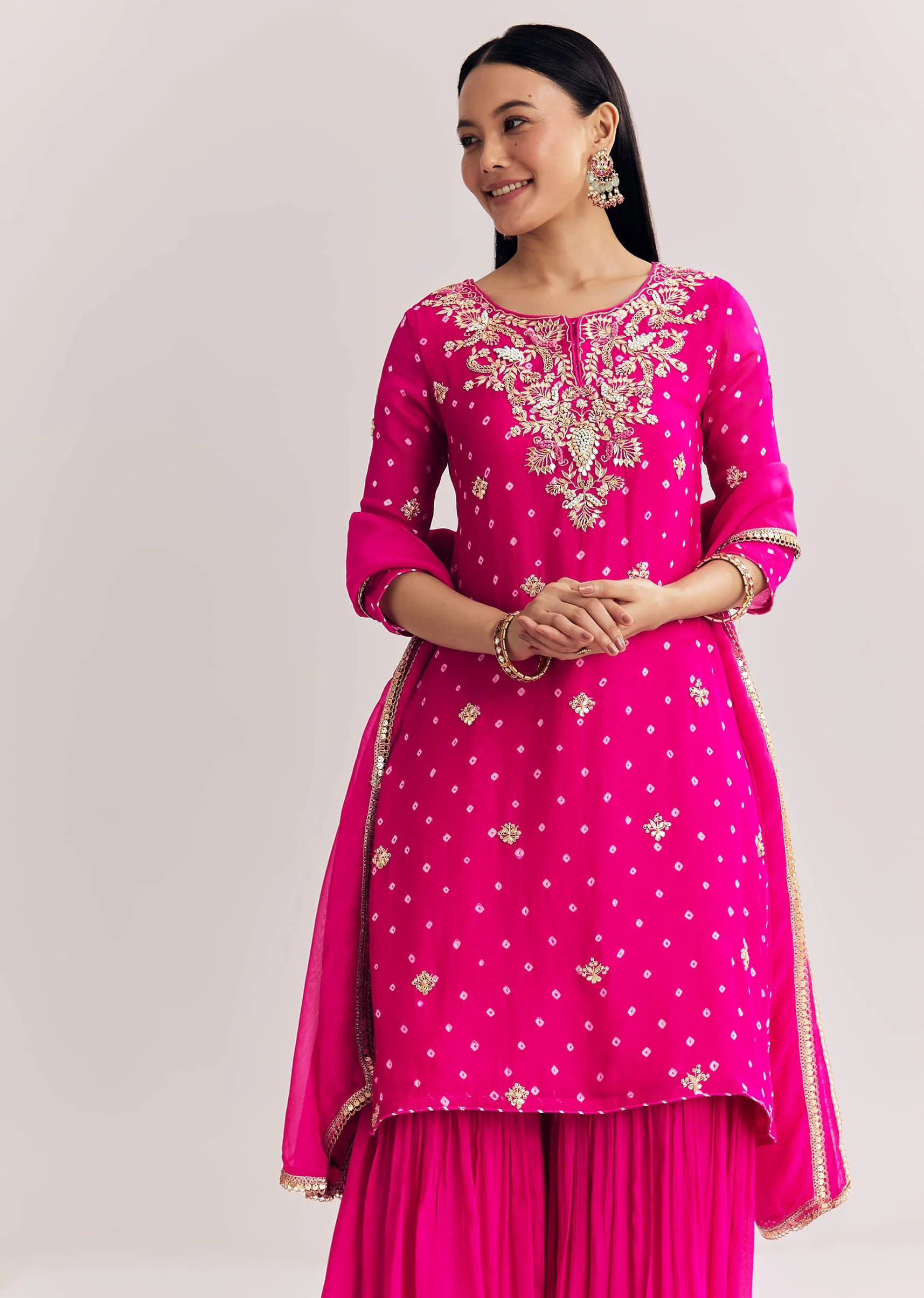 Pink Dola Silk Sharara Suit With Embroidered Print - Image 4