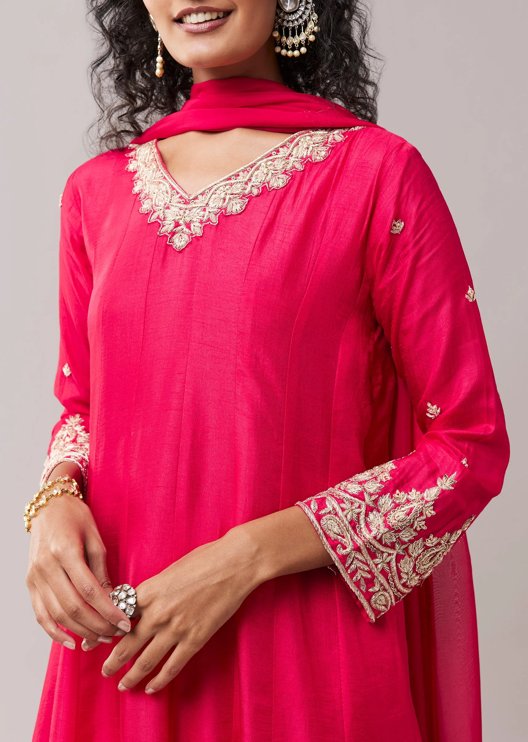 Pink Dola Silk Zardozi Embellished Anarkali Set - Image 2
