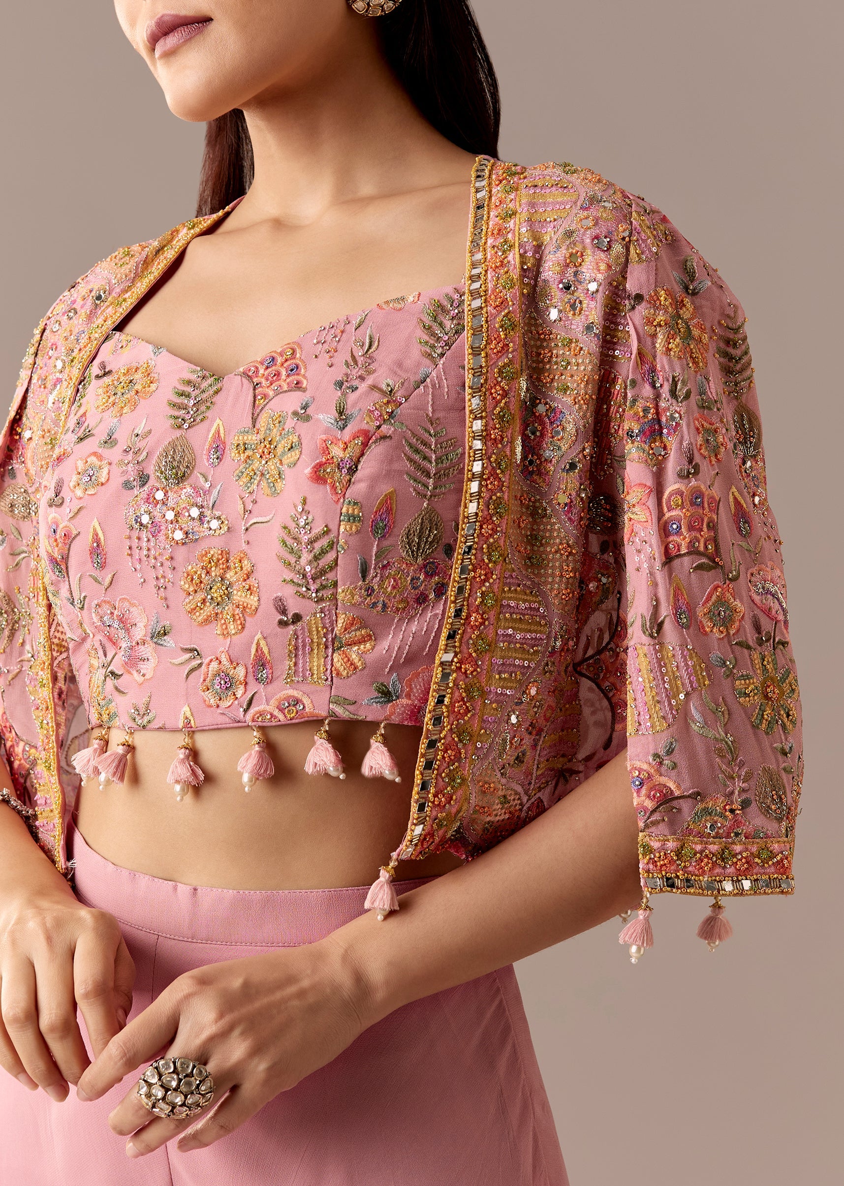 Pink Embellished Cape Palazzo Set - Image 2
