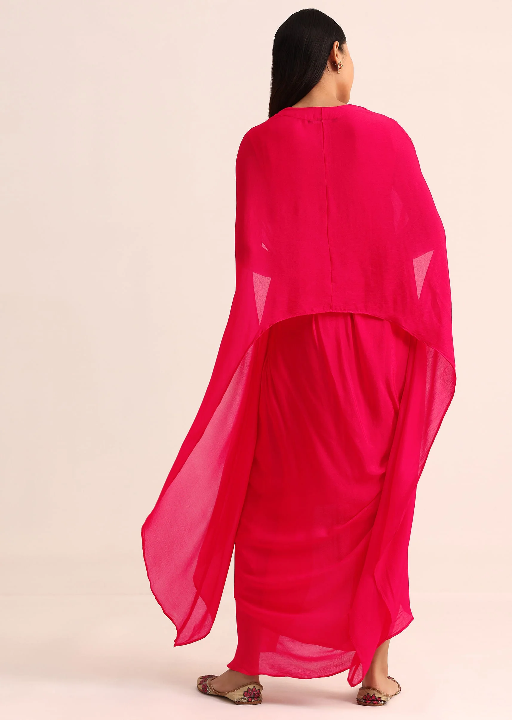 Pink Embroidered Chiffon Skirt And Cape - Image 5