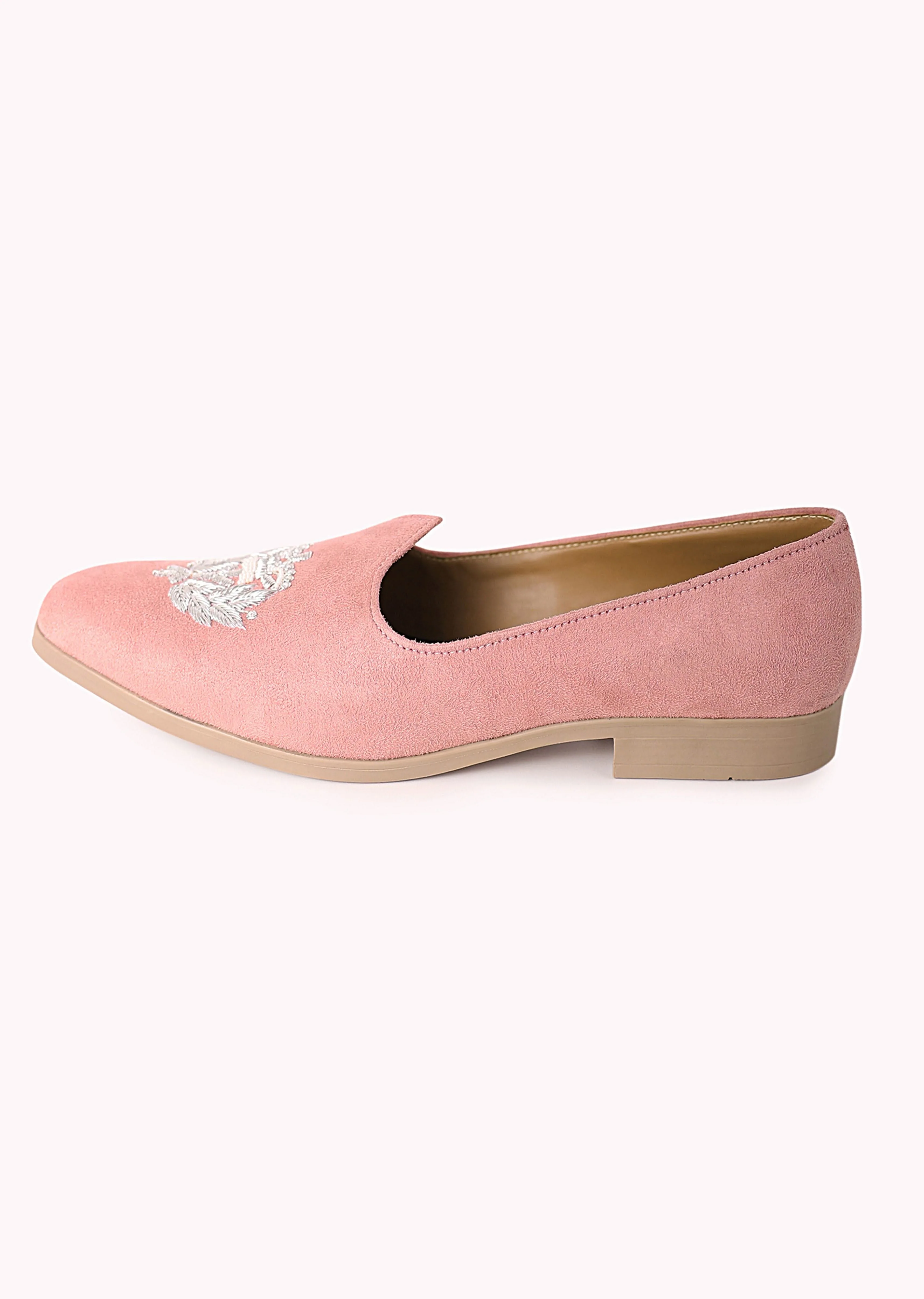 Pink Embroidered Juttis In Velvet - Image 4