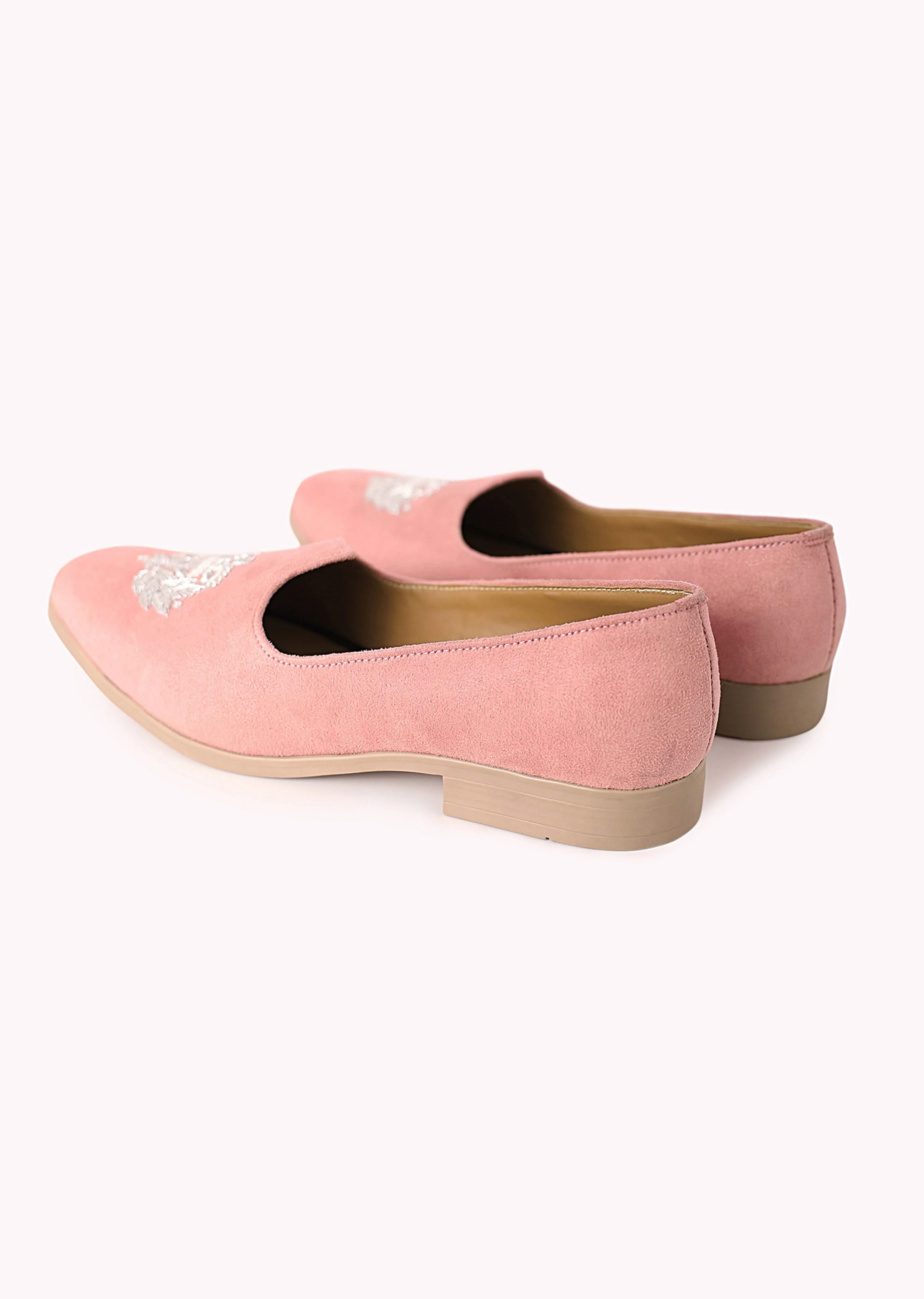 Pink Embroidered Juttis In Velvet - Image 6