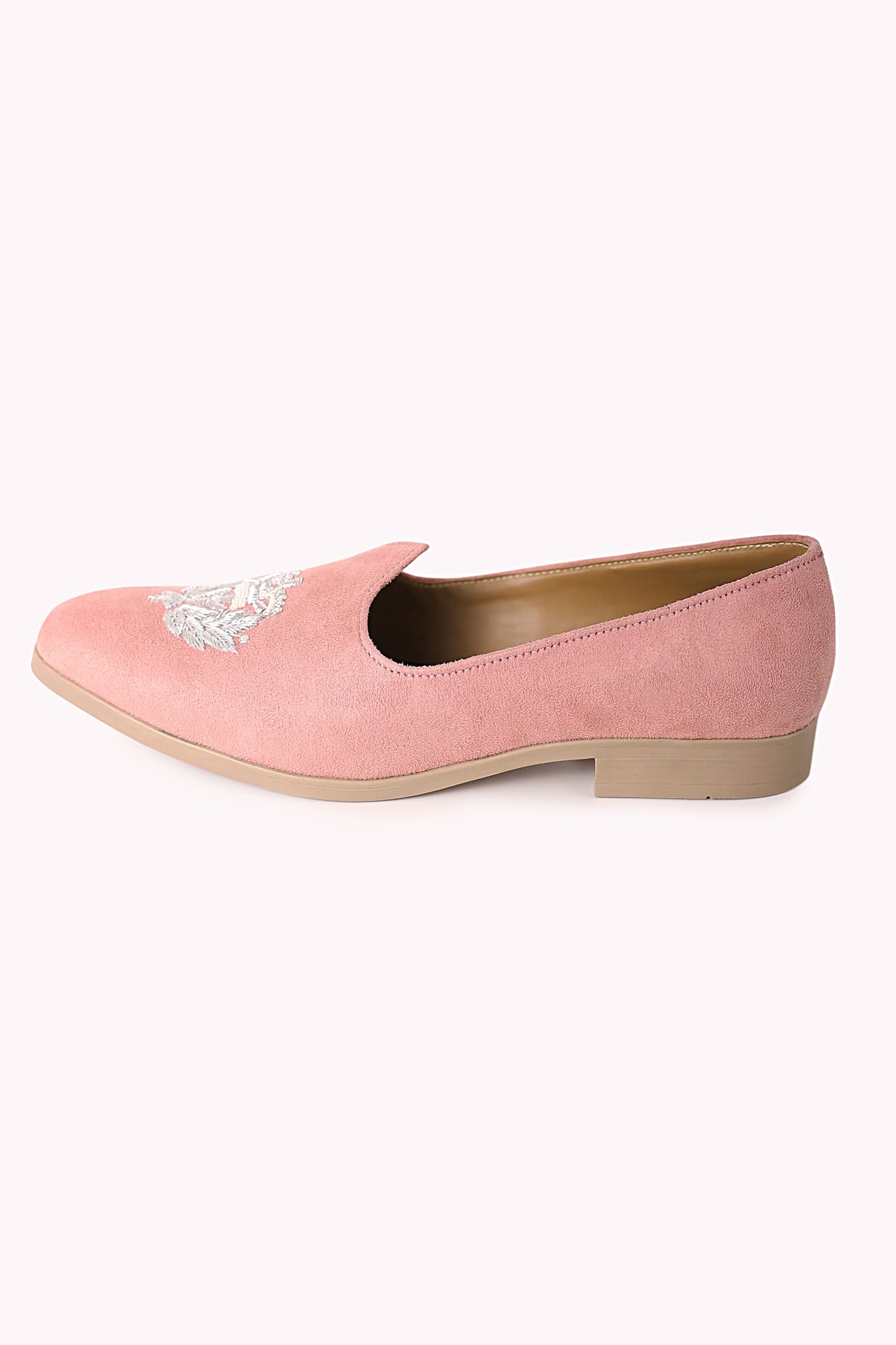 Pink Embroidered Juttis In Velvet - Image 7