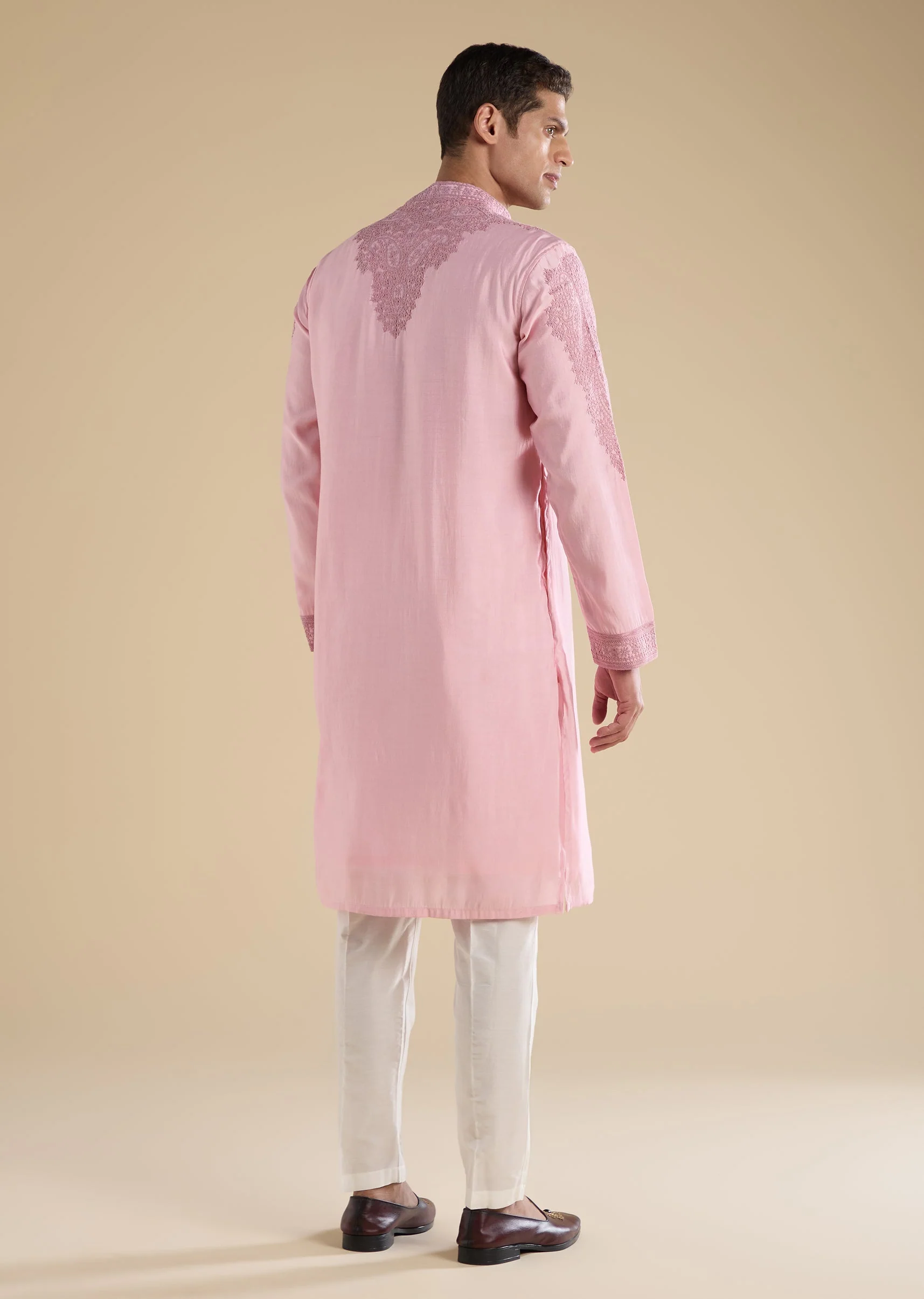 Pink Gujarati Handwork Chanderi Kurta Set - Image 5