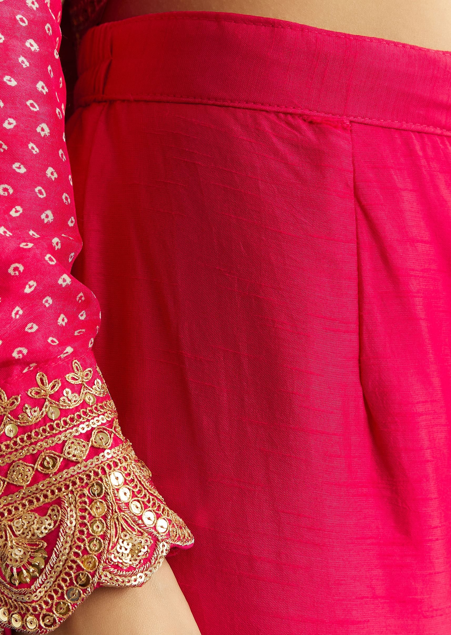 Pink Russian Silk Bandhani Anarkali With Leheriya Dupatta - Image 6