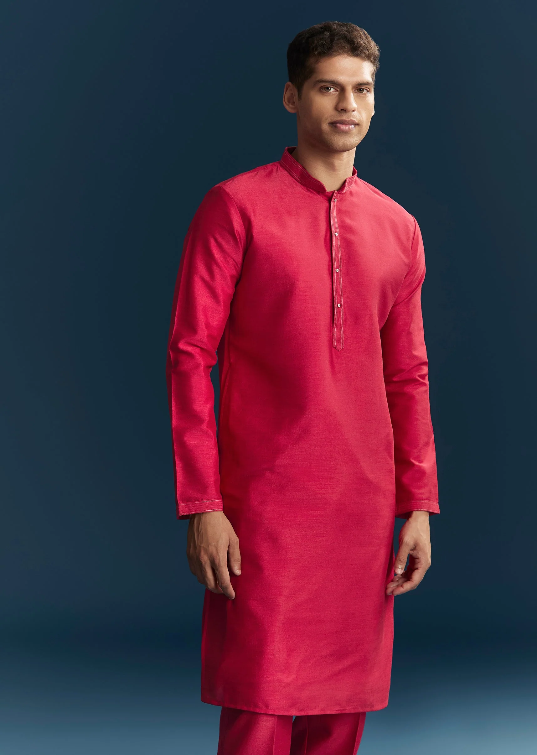 Pink Silk Kurta Jacket Set With Thread Detail Work - Image 6