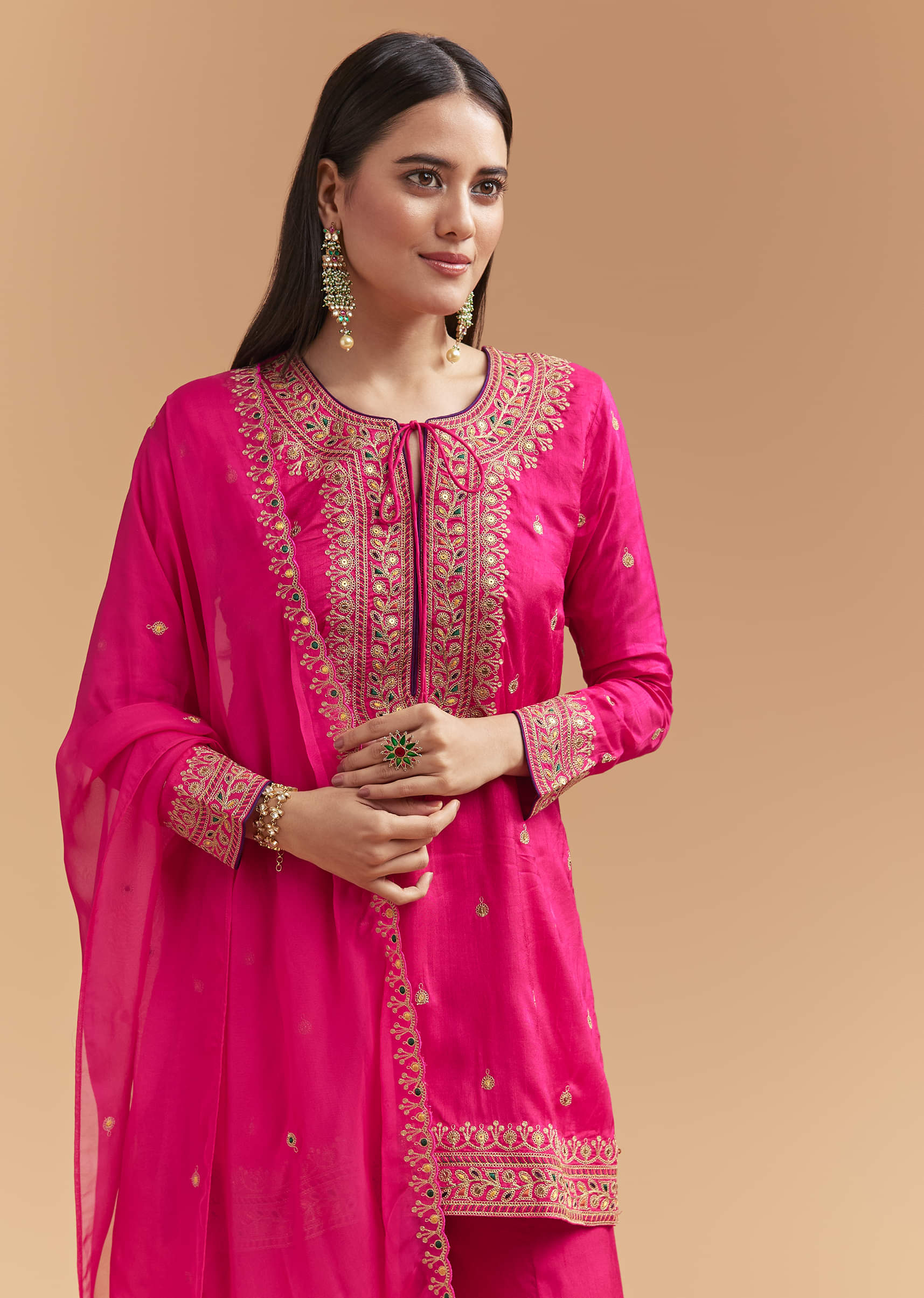 Pink Silk Palazzo Suit With Intricate Zari Work - Image 4