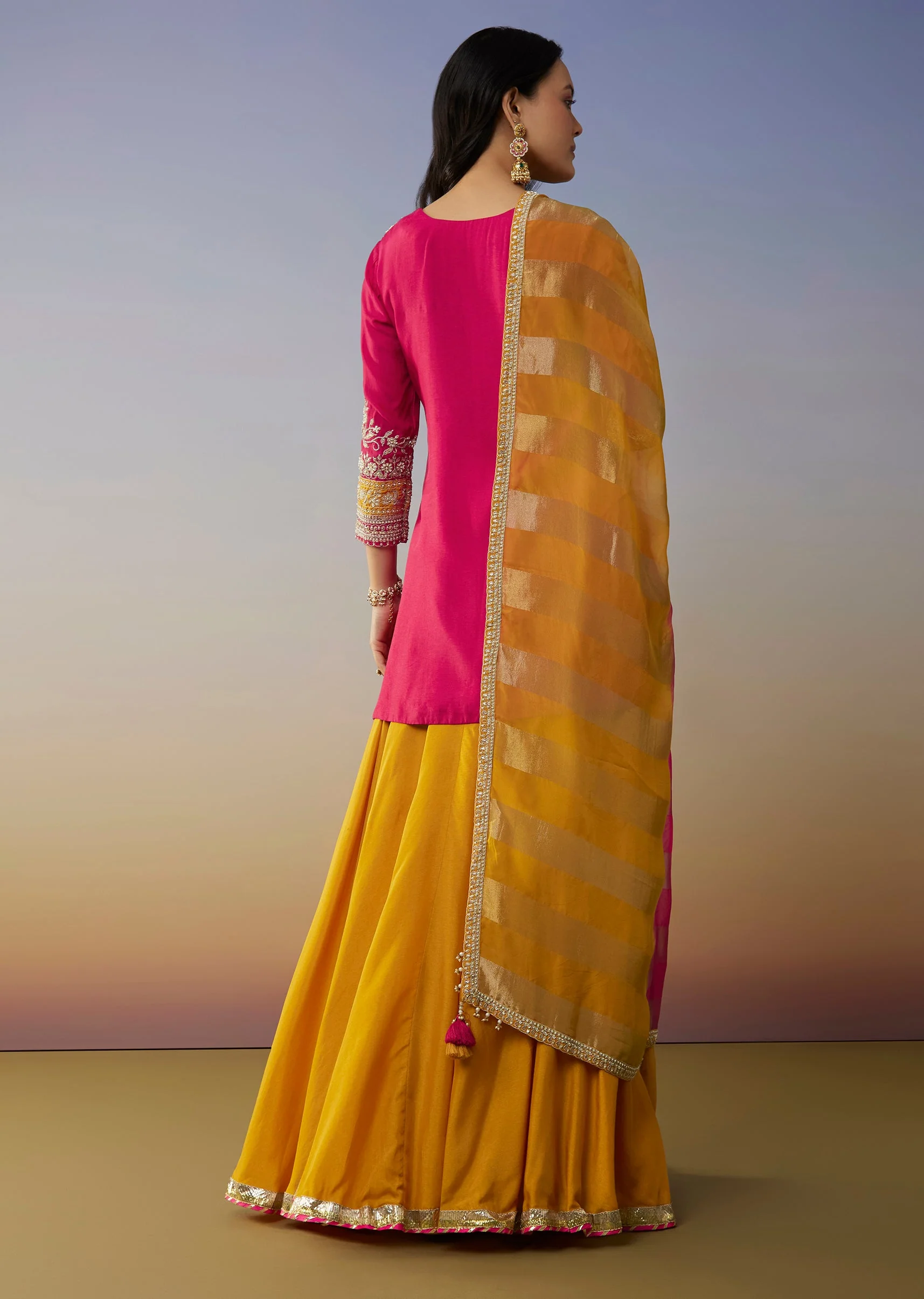 Pink Silk Palazzo Suits with Moti Zardosi Work - Image 5