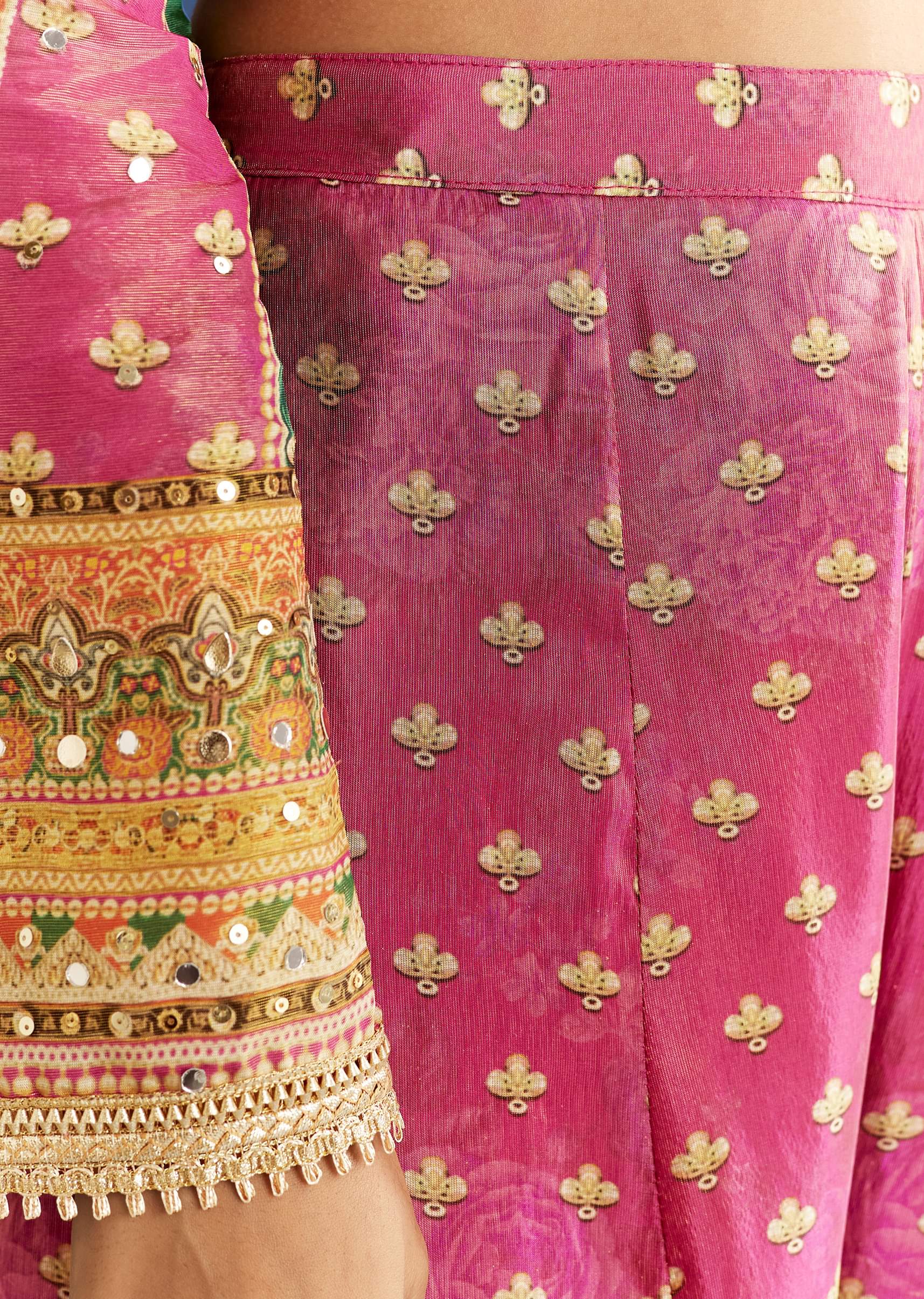 Pink Tissue Kurta With Printed Palazzo And Organza Dupatta - Image 6