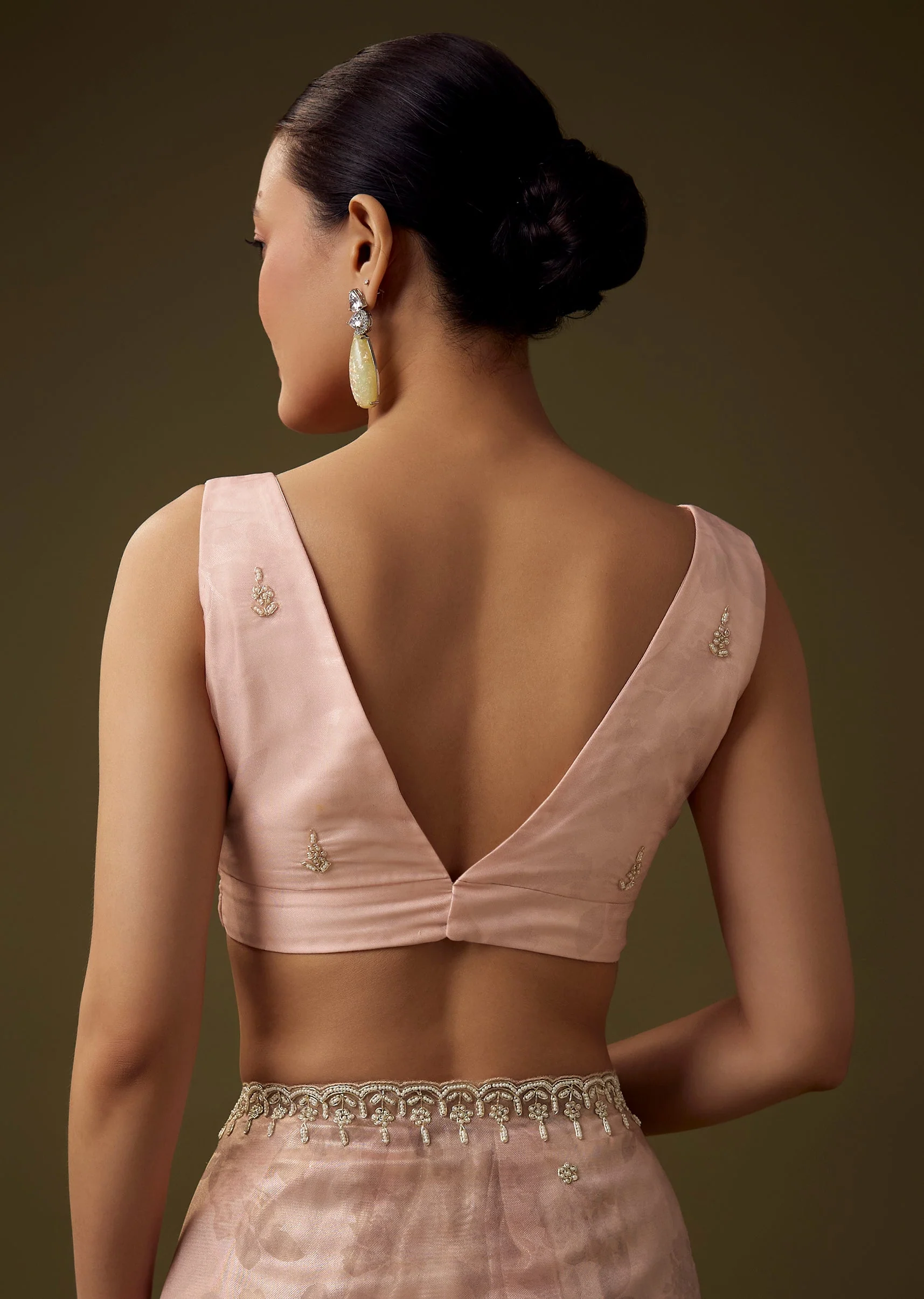 Pink Tissue Moti Embroidered Saree with Unstitched Blouse - Image 8