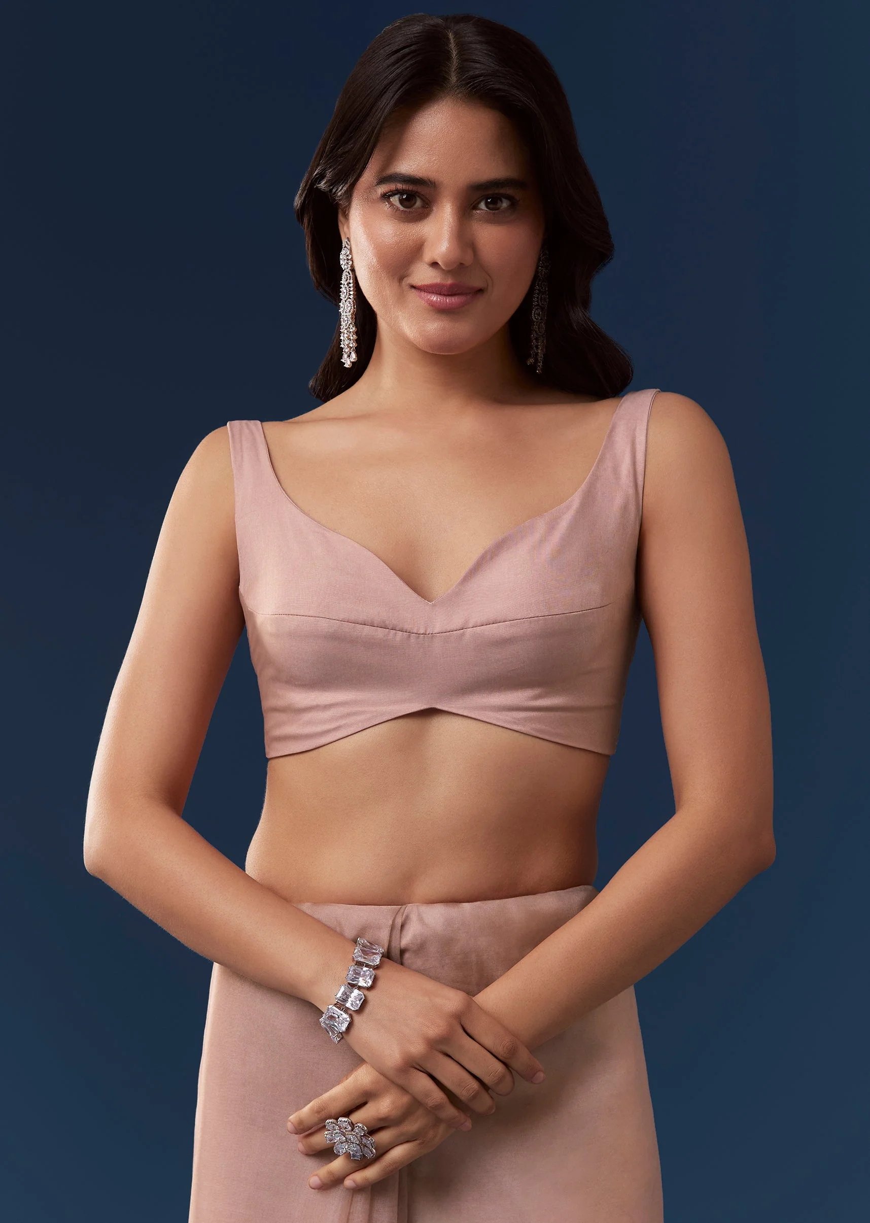 Pink Tissue Saree With Scallop Border And Cutdana Sequin Embroidery - Image 7