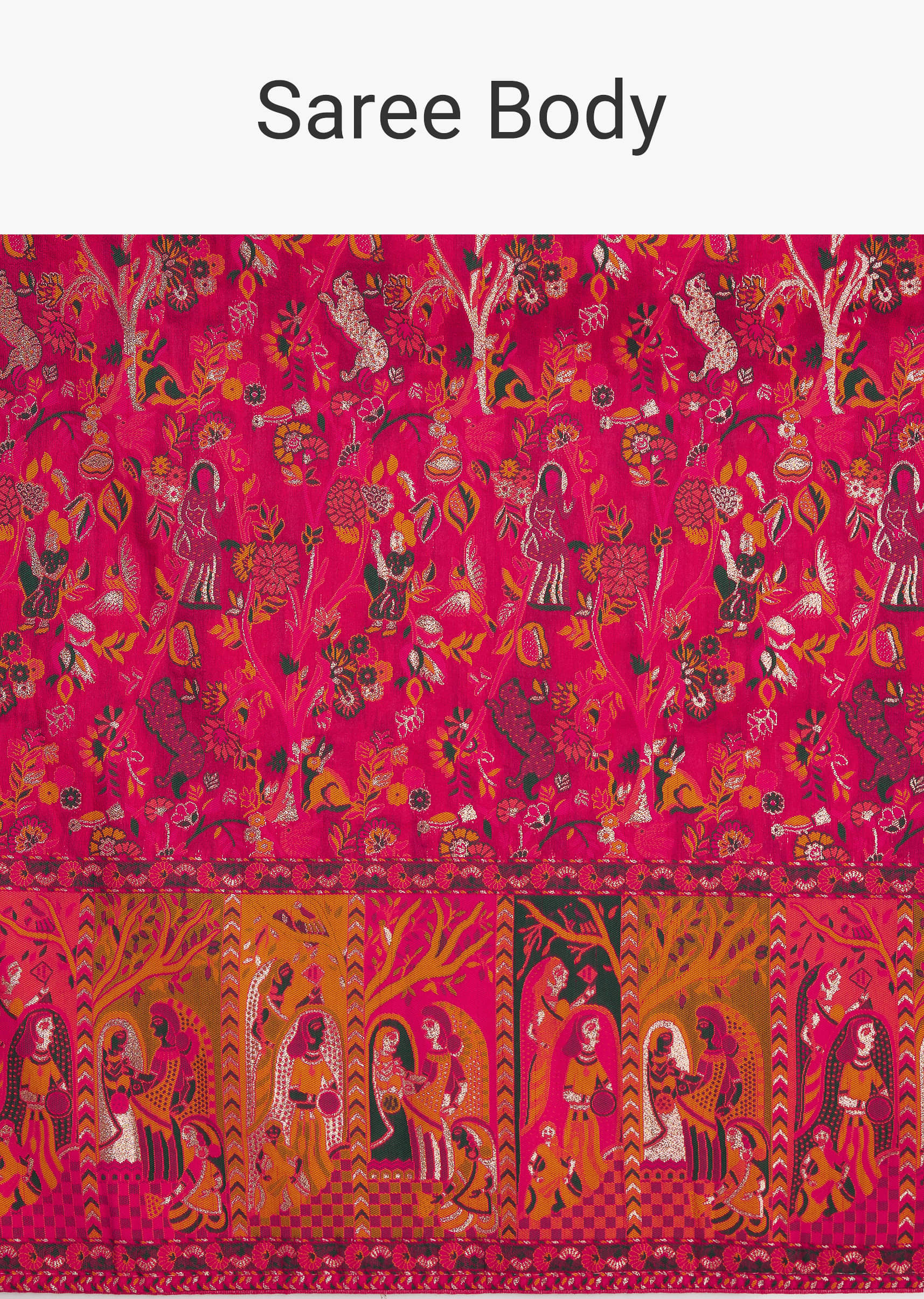 Pink Traditional Element Printed Woven Saree - Image 9
