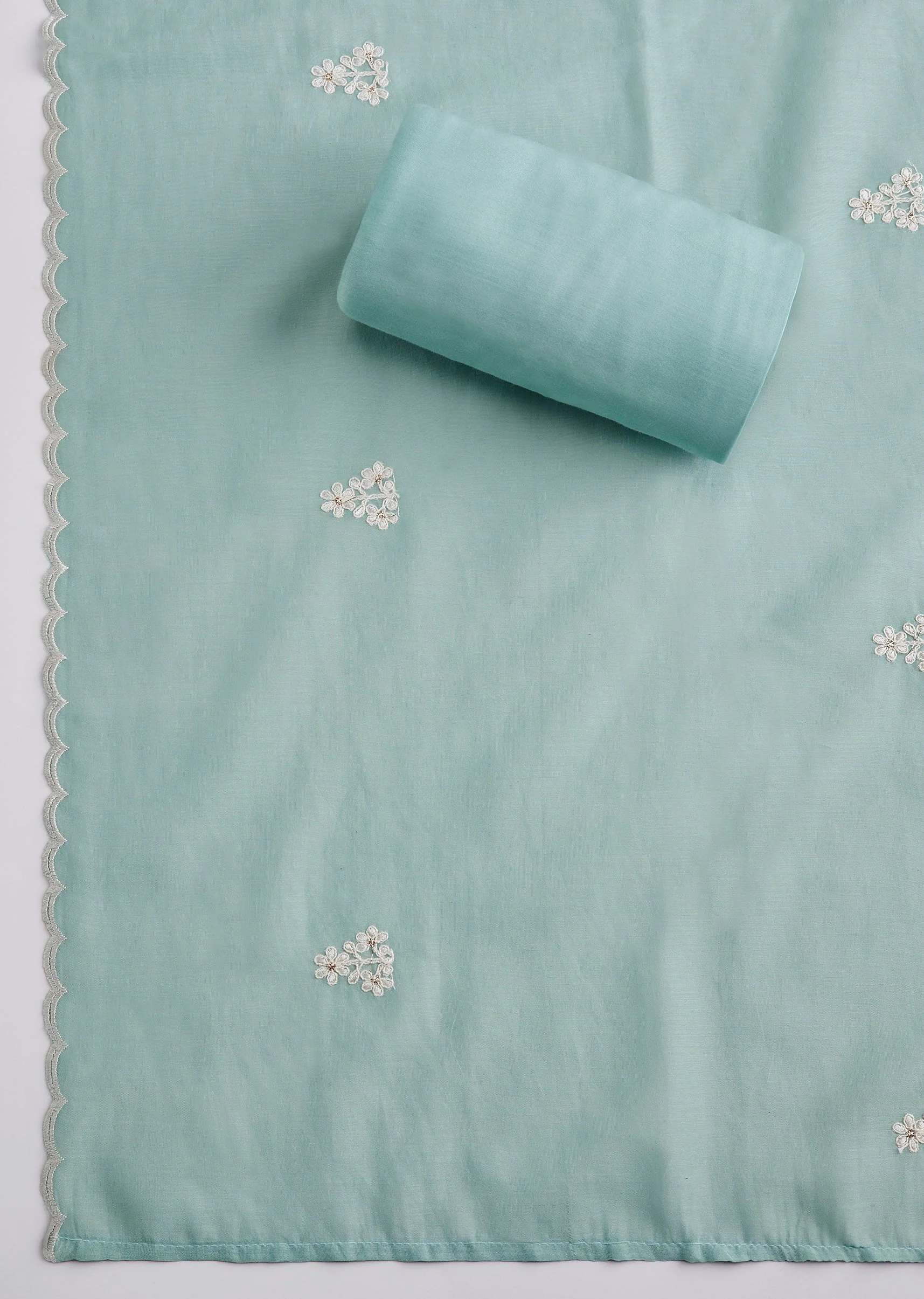 Pista Green Cotton Embroidered Unstitched Suit Set With Dupatta - Image 4