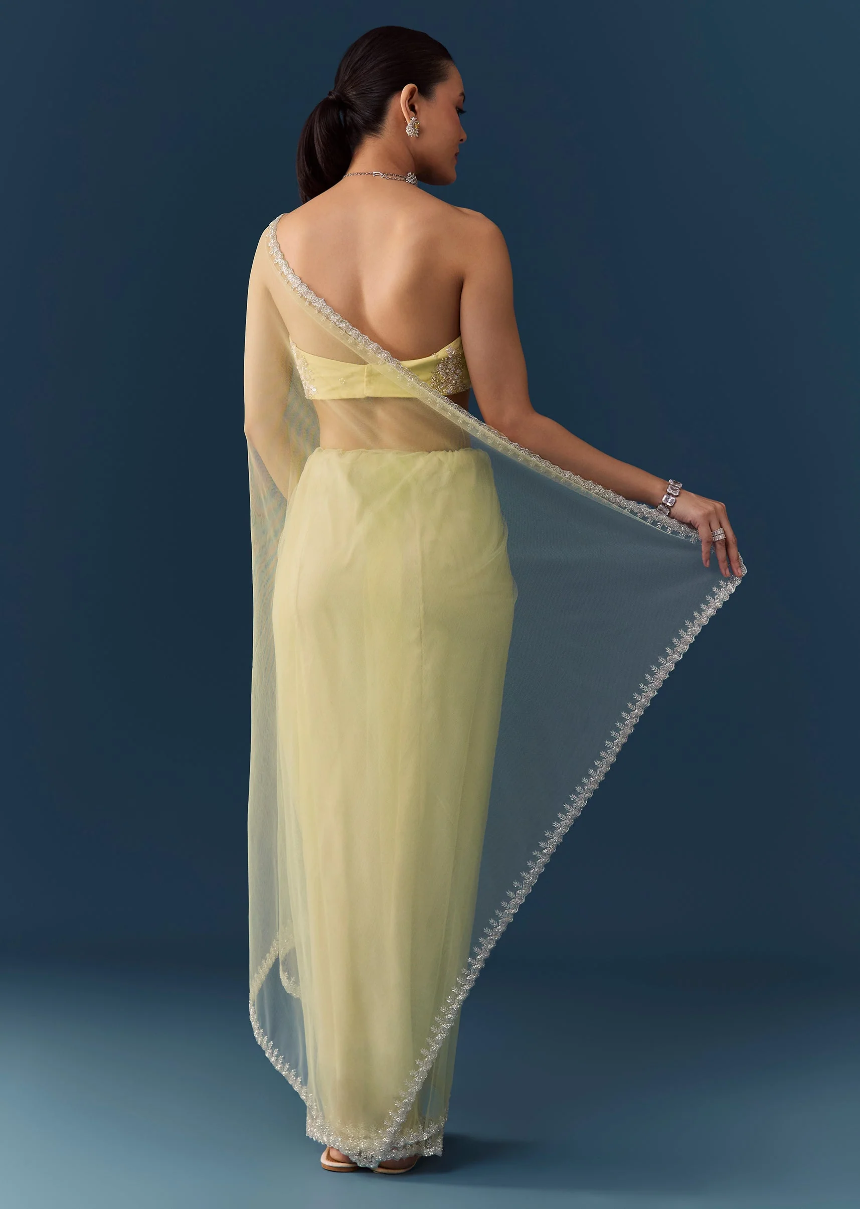 Pista Green Net Saree with Blouse Fabric - Image 4