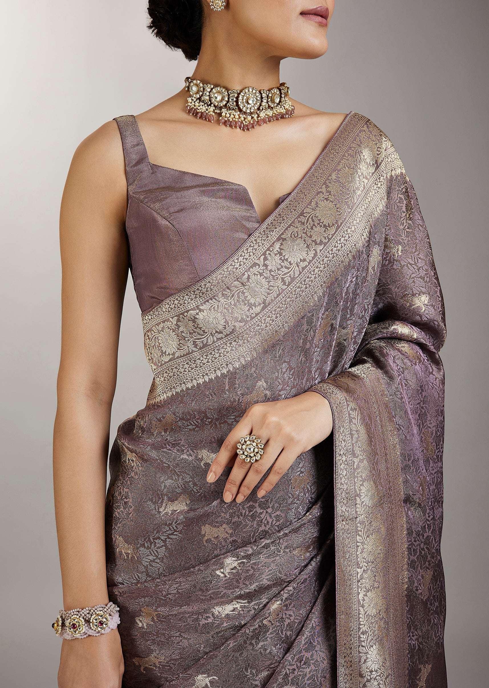 Purple Dola Silk Zari Butti Woven Saree - Image 2