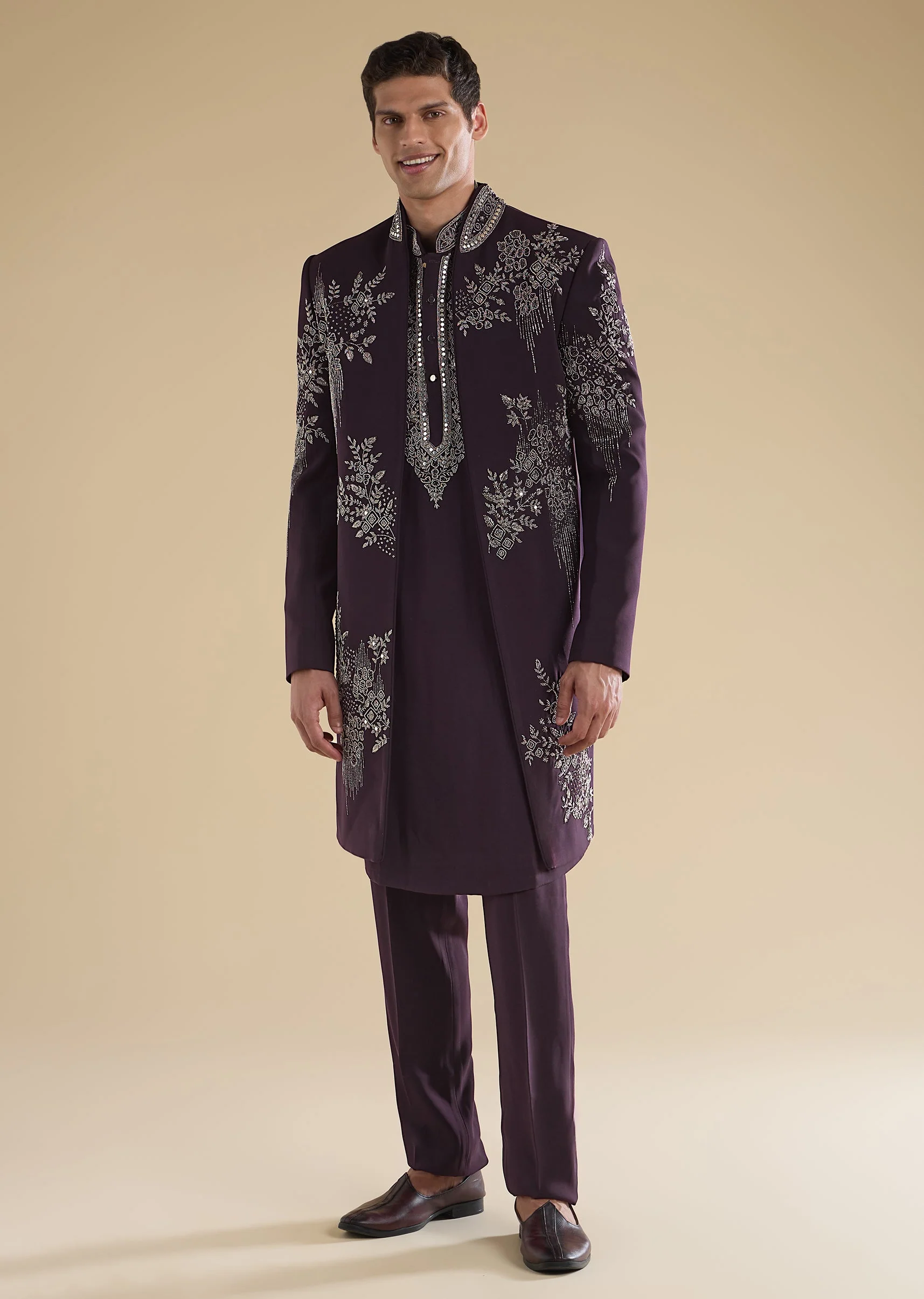 Purple Embellished Indo Western Kurta Set - Image 3