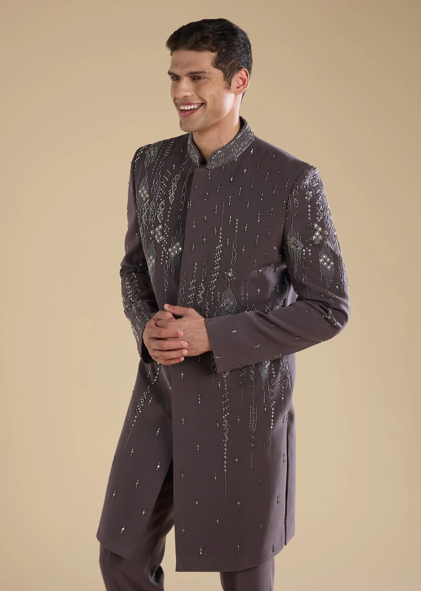 Purple Embellished IndoWestern Set With Pants - Image 4