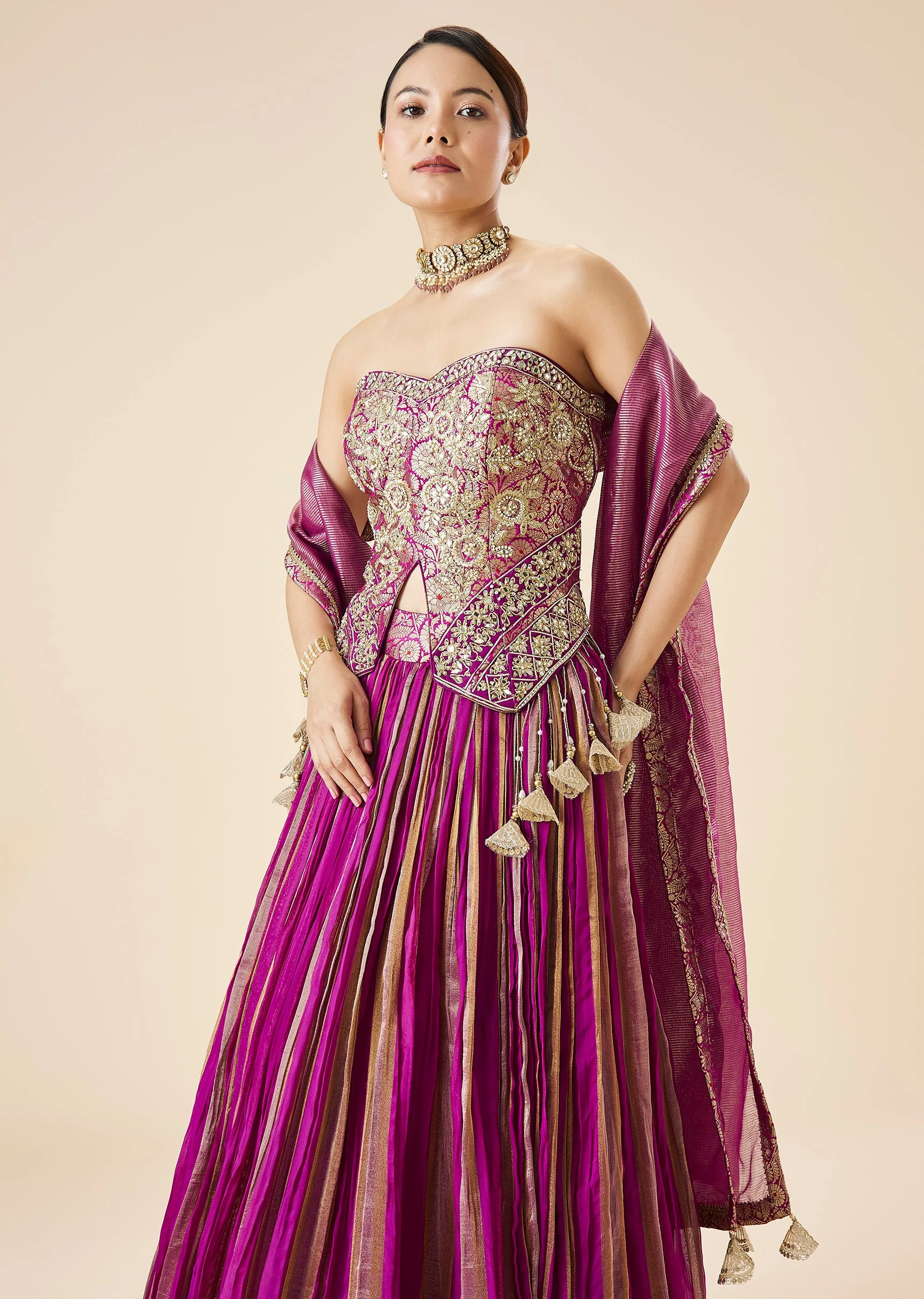 Purple Embroidered Fusion Lehenga Set - Image 5