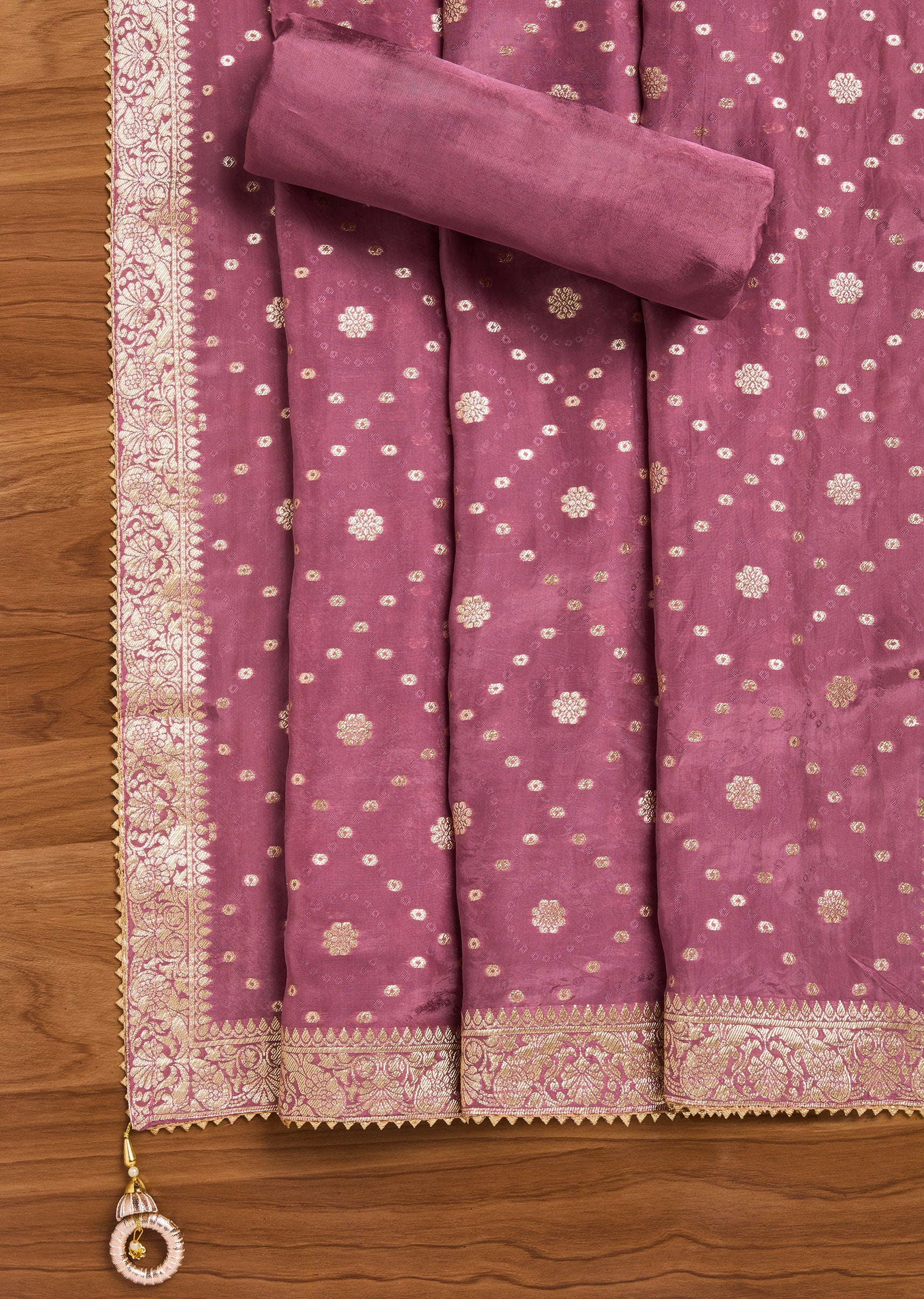 Purple Jacquard Unstitched Suit With Dupatta - Image 4