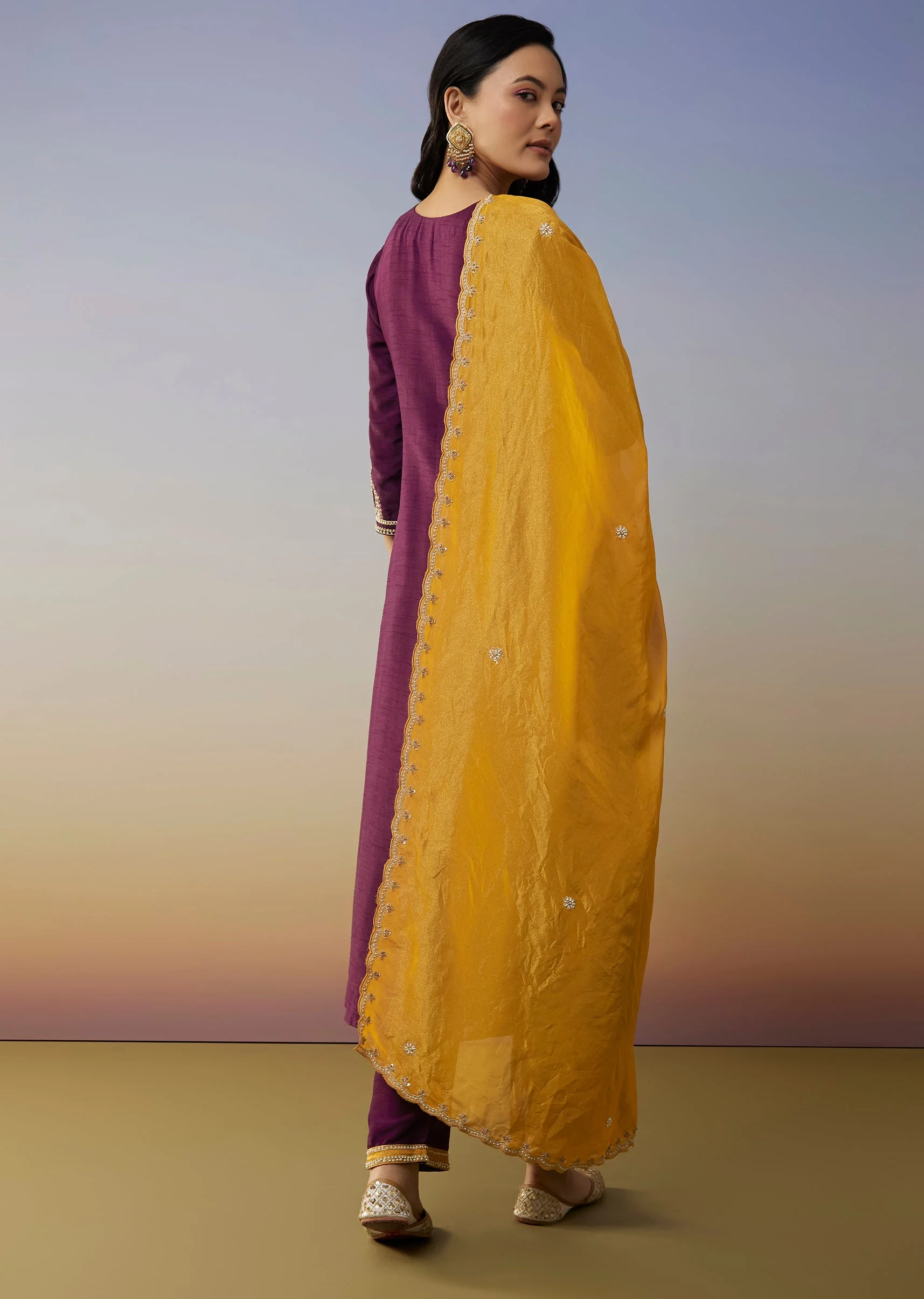 Purple Silk Anarkali Suits with Moti and Sequins Work - Image 5