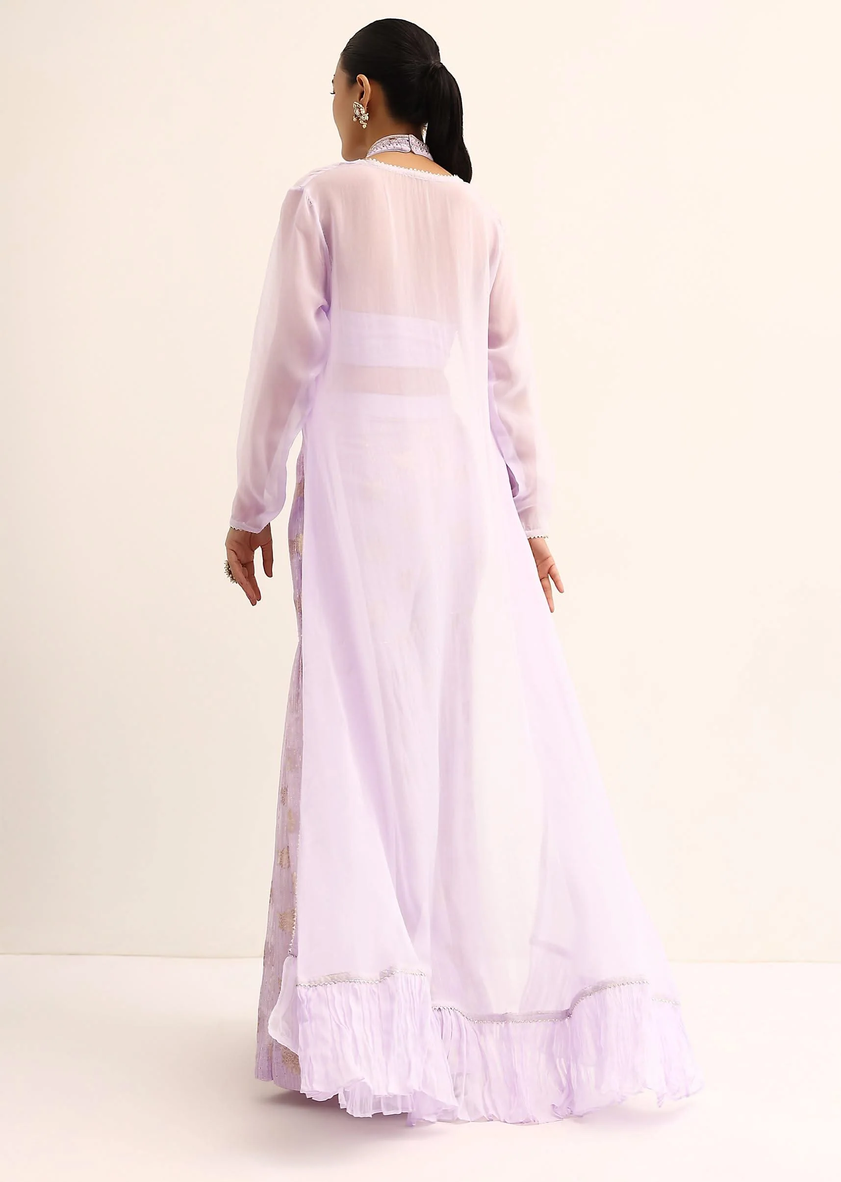 Purple Silk Crop Top With Jacket And Sharara - Image 5