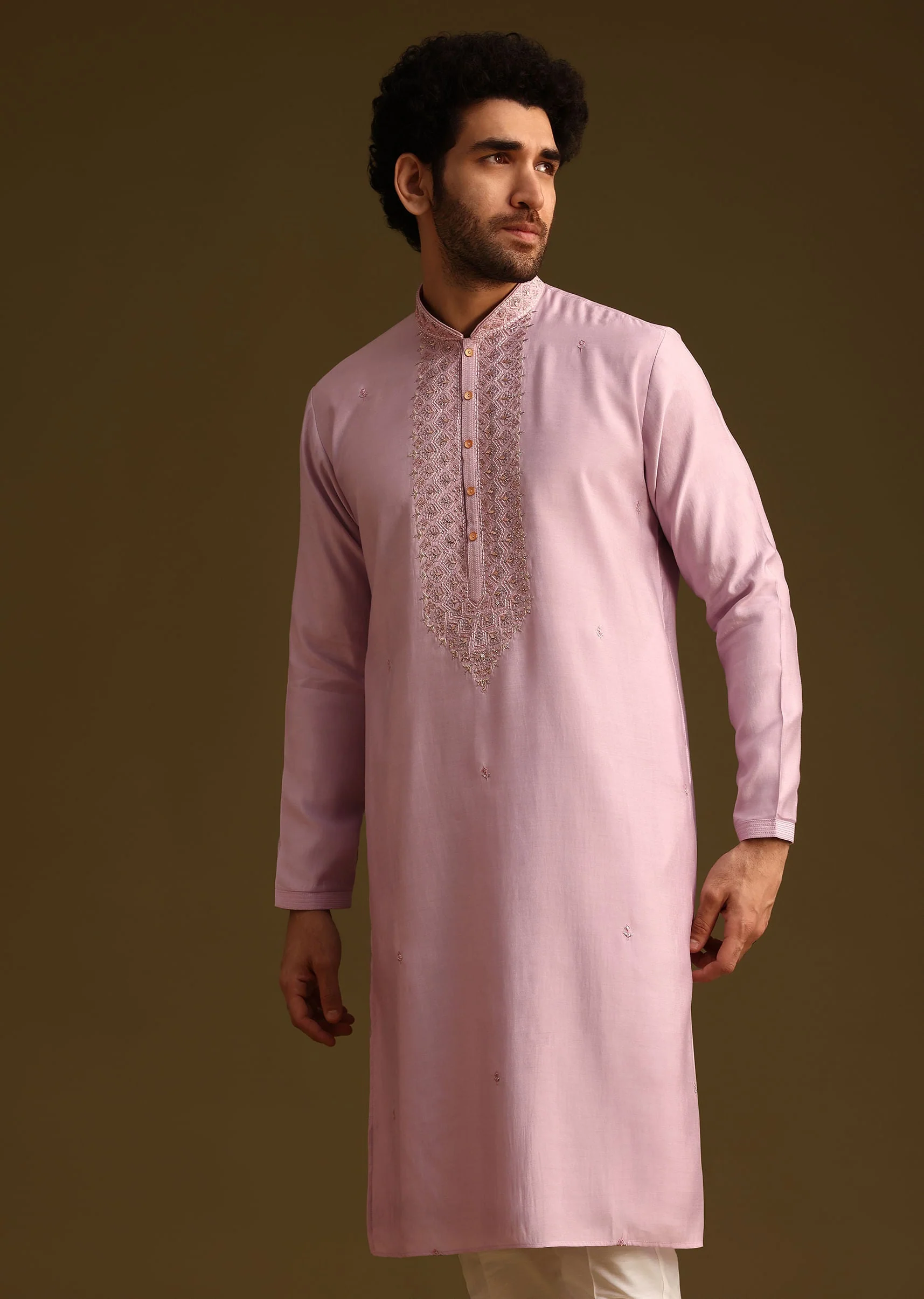 Purple Threadwork Kurta Pant Set With Embroidered Yoke - Image 3