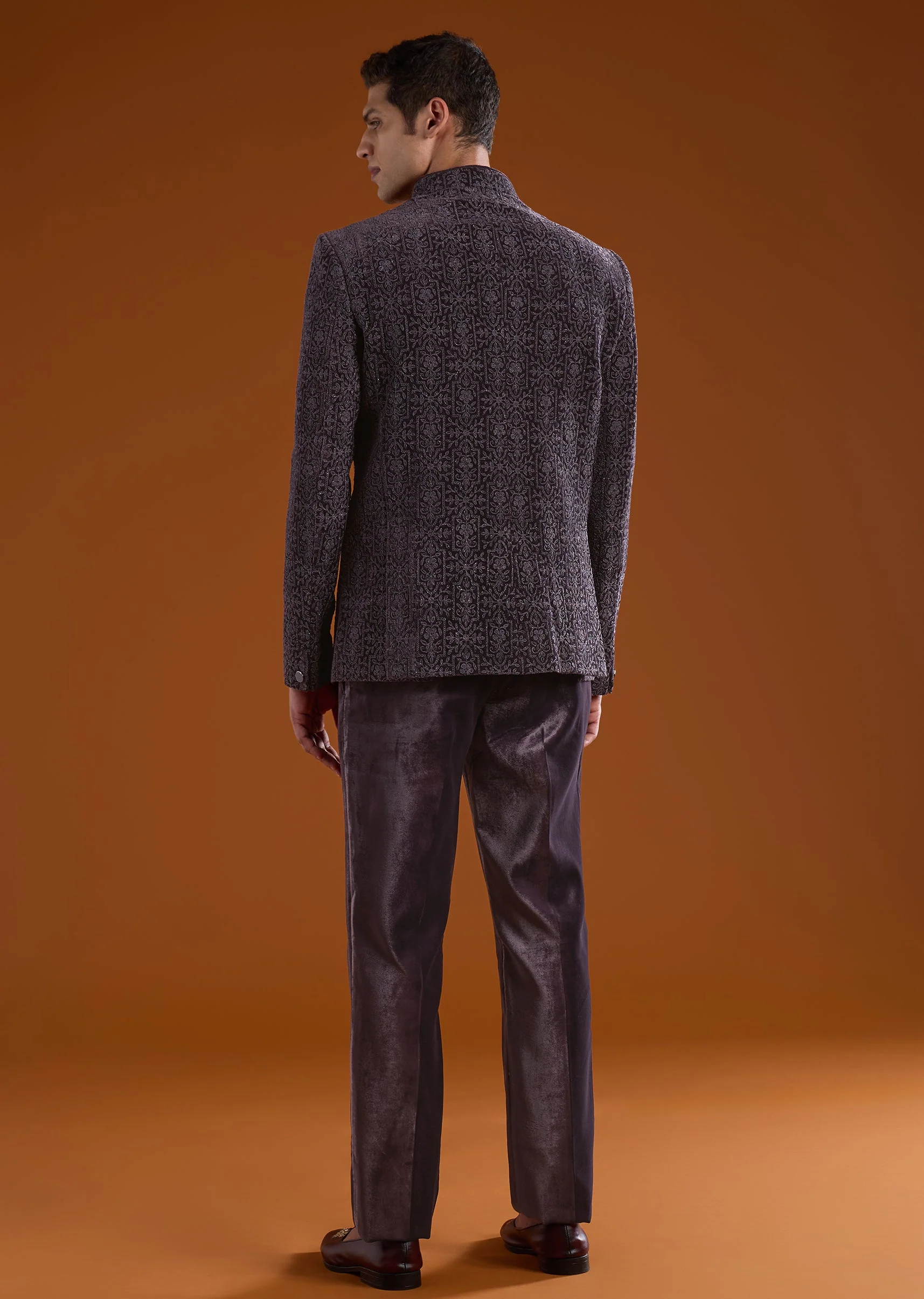 Purple Velvet Jodhpuri and Pant Set - Image 5