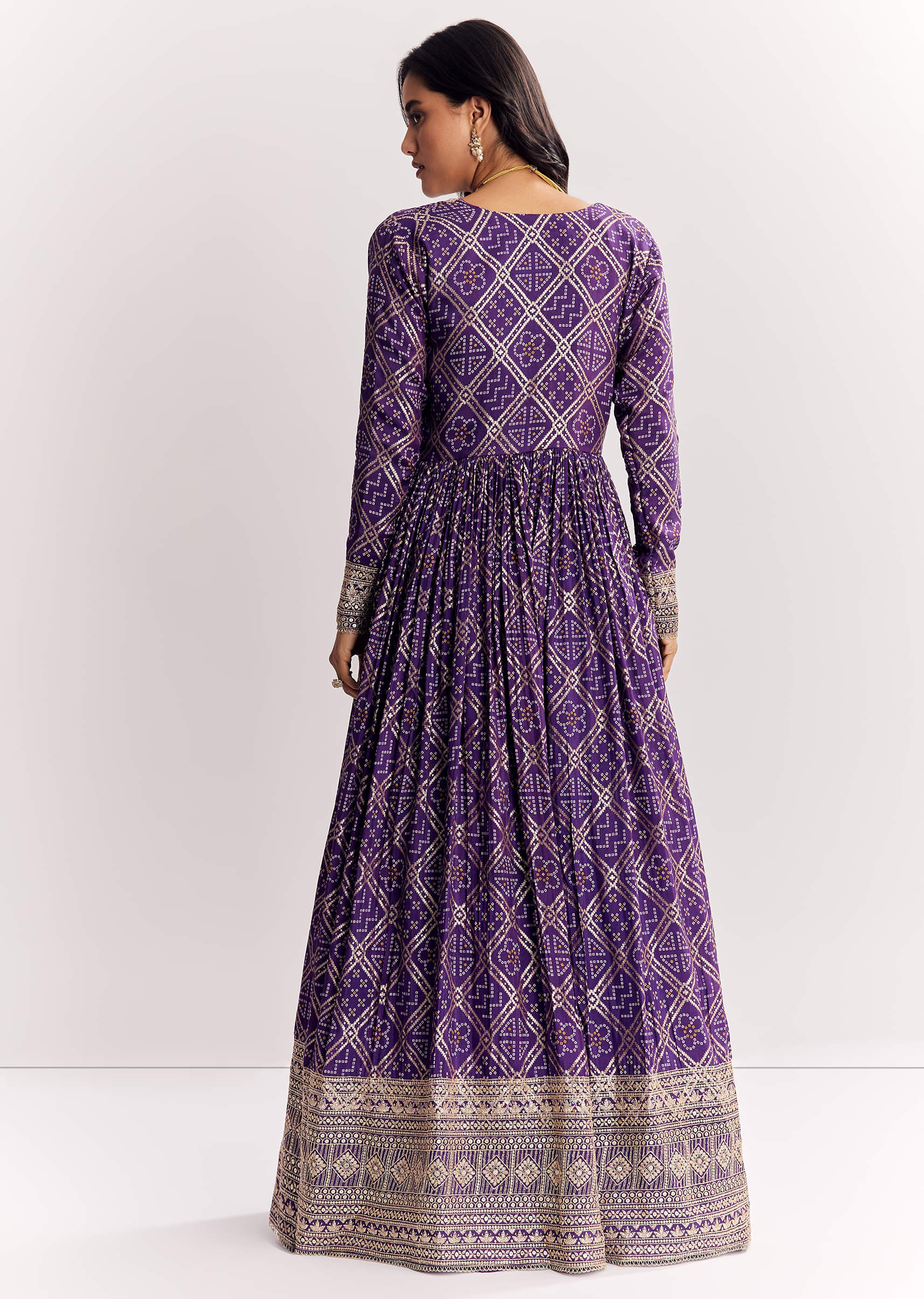 Purple Weave Silk Indowestern Set With Bandhani Print Zari Work Jacket - Image 5