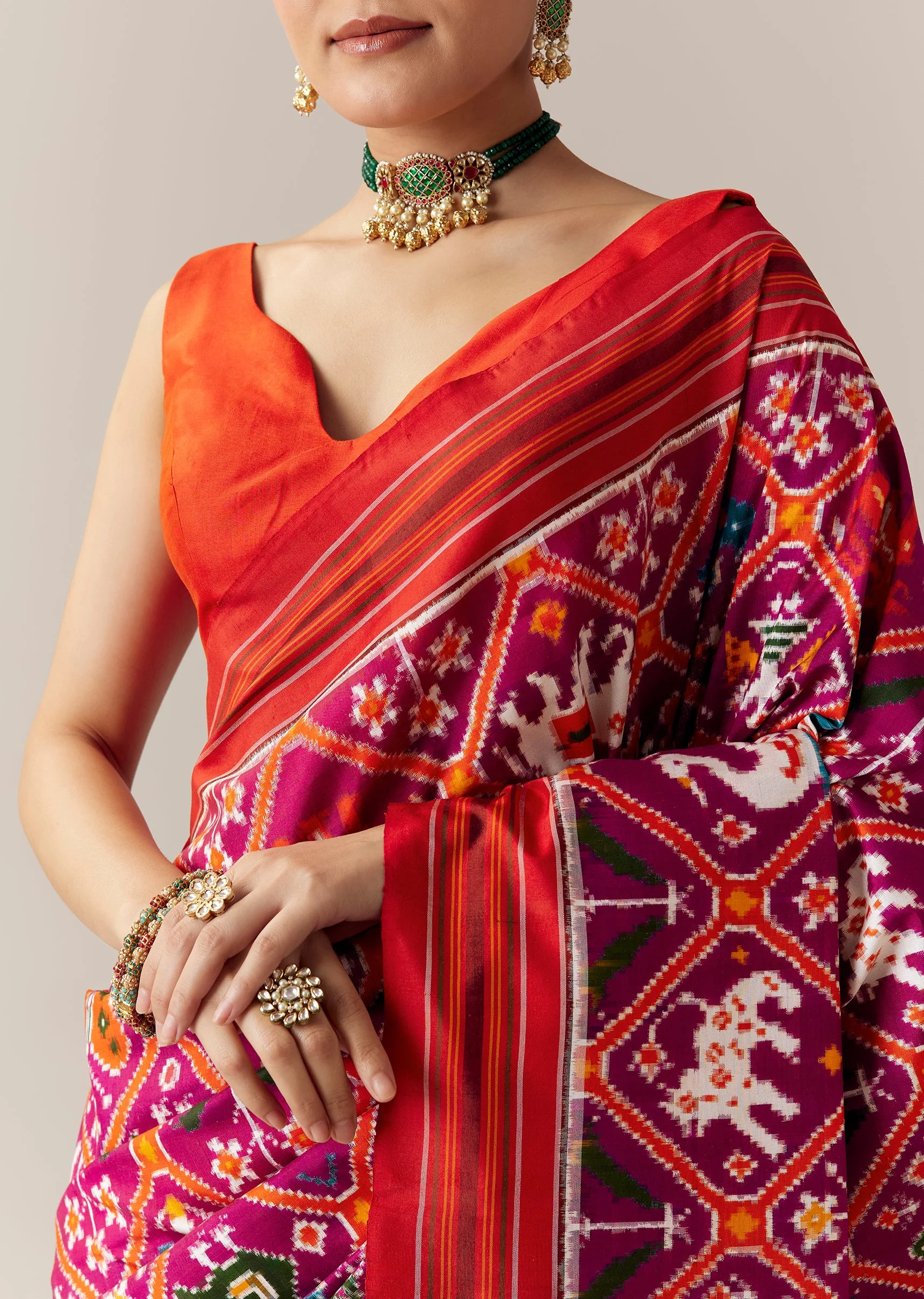 Purple Woven Silk Ikkat Saree with Unstitched Blouse - Image 2