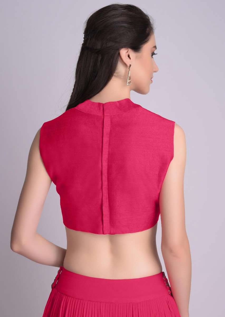 Rani Pink Blouse In Raw Silk With V Neckline - Image 5