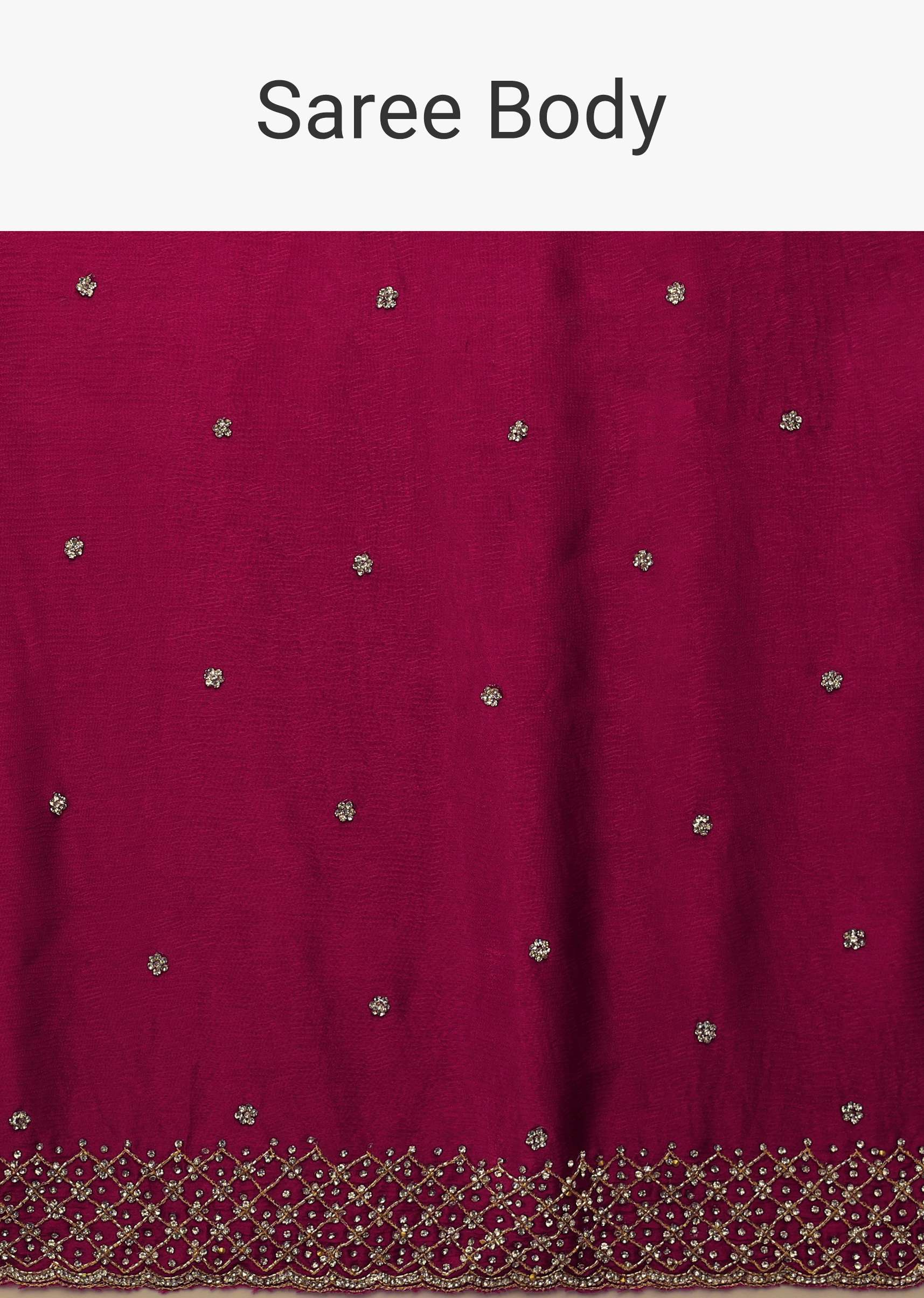 Rani Pink Saree In Chiffon With Cut Dana And Stones Embroidery - Image 6