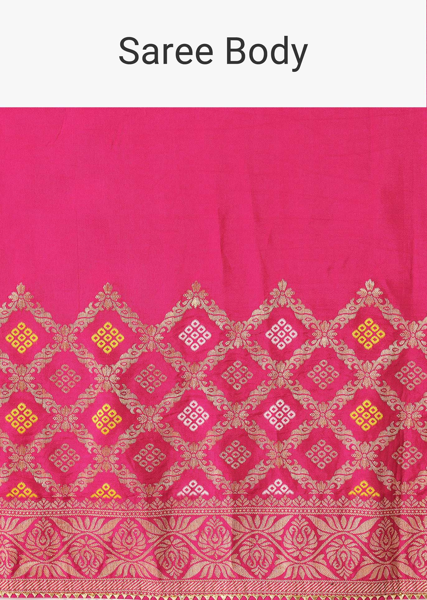 Rani Pink Silk Saree With Bandhani Detail And Unstitched Blouse Piece - Image 10