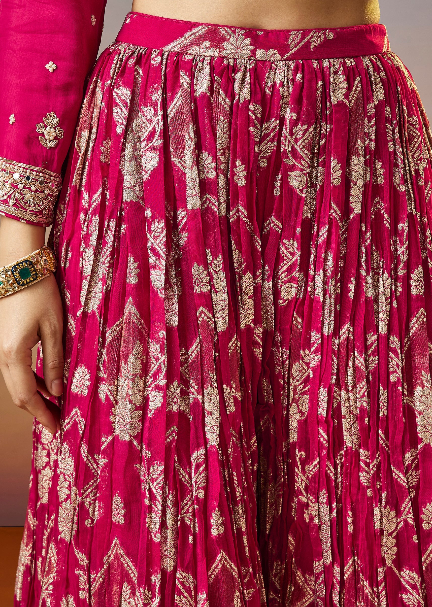 Rani Pink Zardosi Palazzo Suit With Organza Dupatta - Image 6