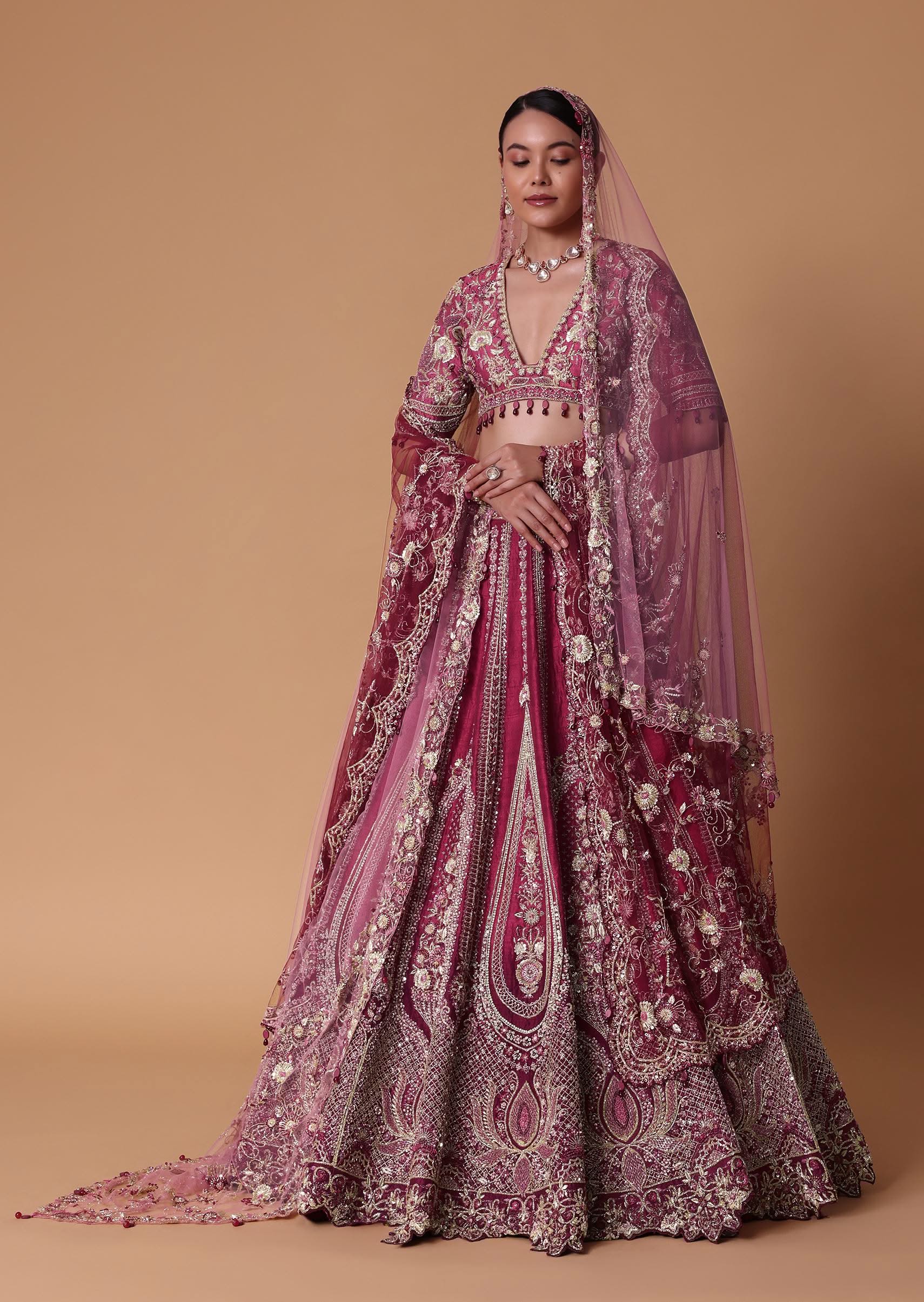 Red Raw Silk Cutdana Lehenga Set With Trail Dupatta - Image 2