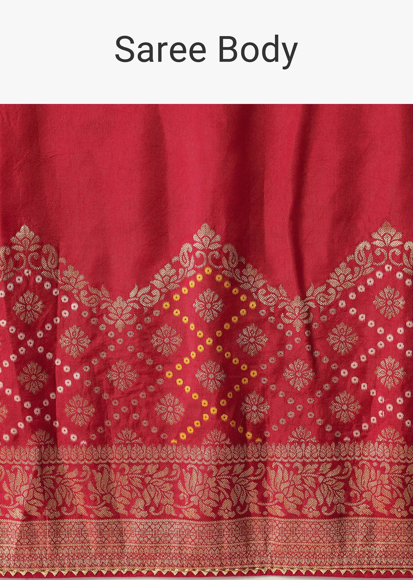 Red Bandhani Weave Saree In Silk With Unstitched Blouse Piece - Image 9