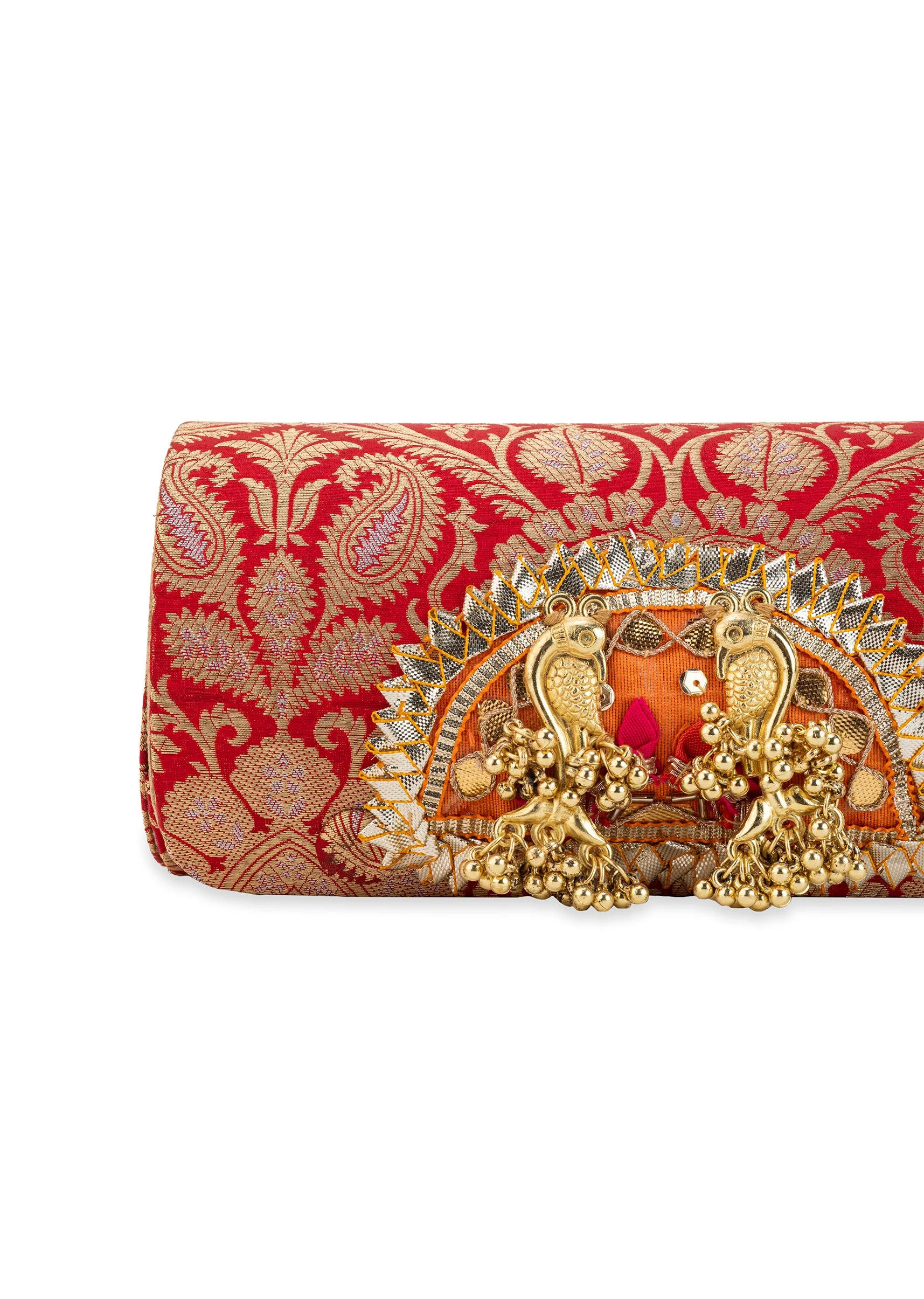 Red Brocade Textured Paisley Motif Bag - Image 4