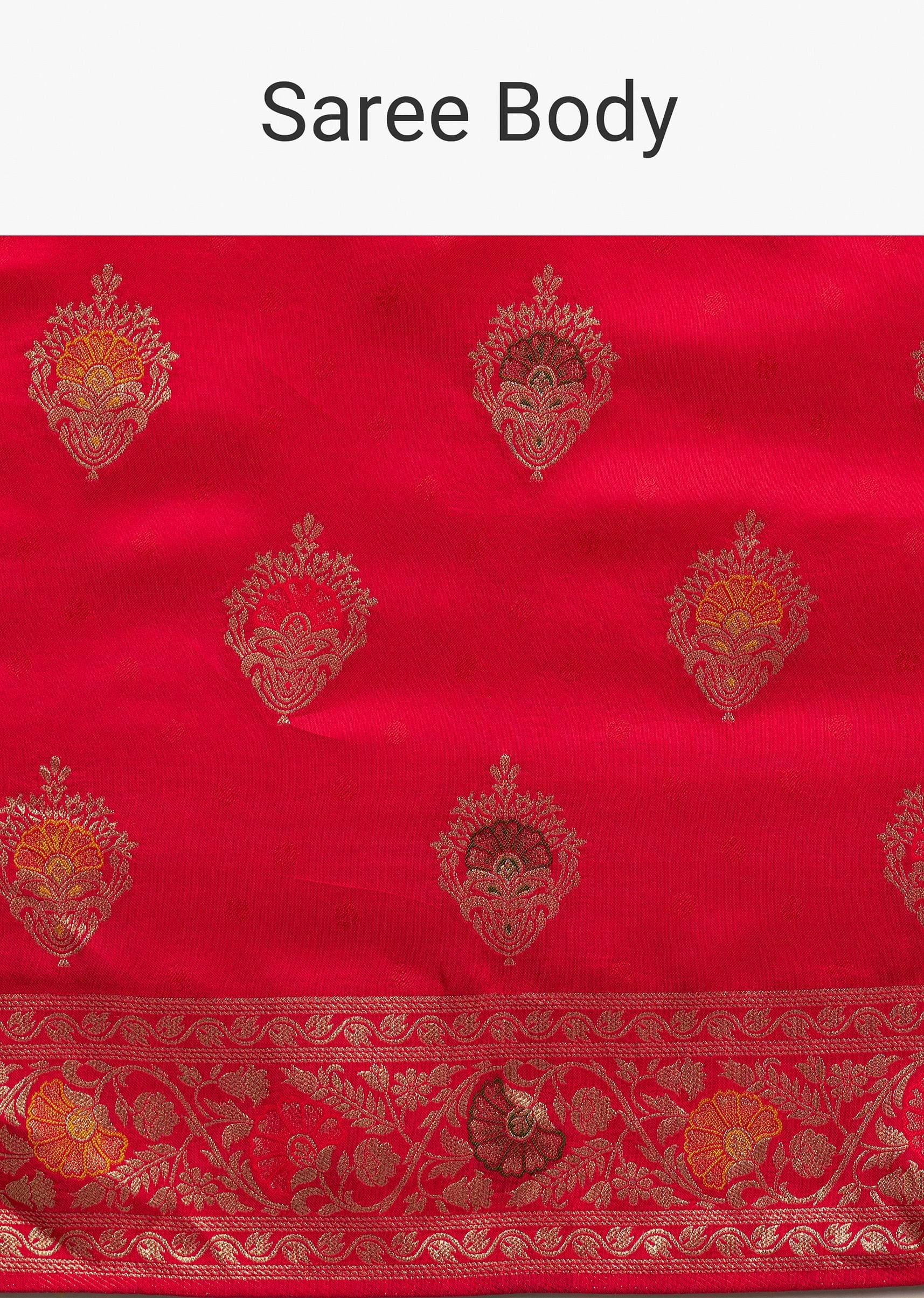 Red Dola Silk Saree With Zari Detailing - Image 9