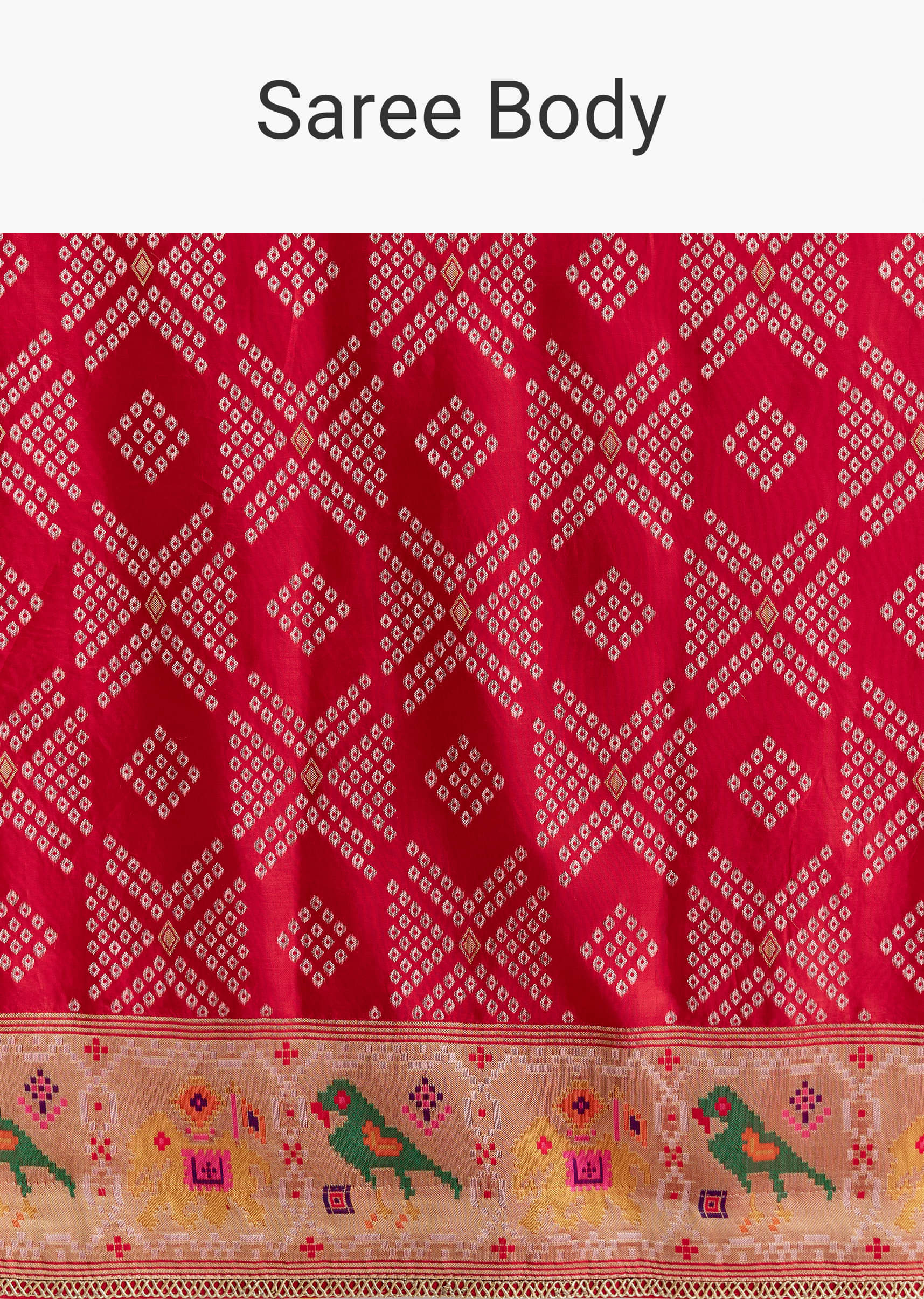 Red Dola Silk Woven Saree With Bandhani Motifs And Zari Border - Image 9