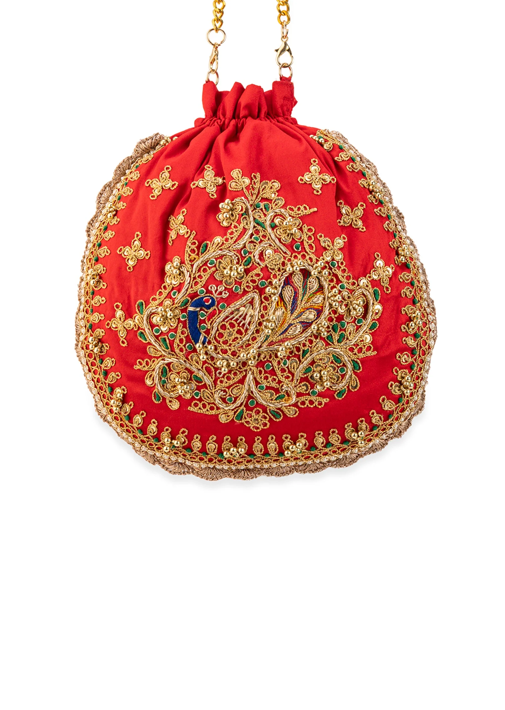Red Embroidered Motif Potli Bag in Silk - Image 4