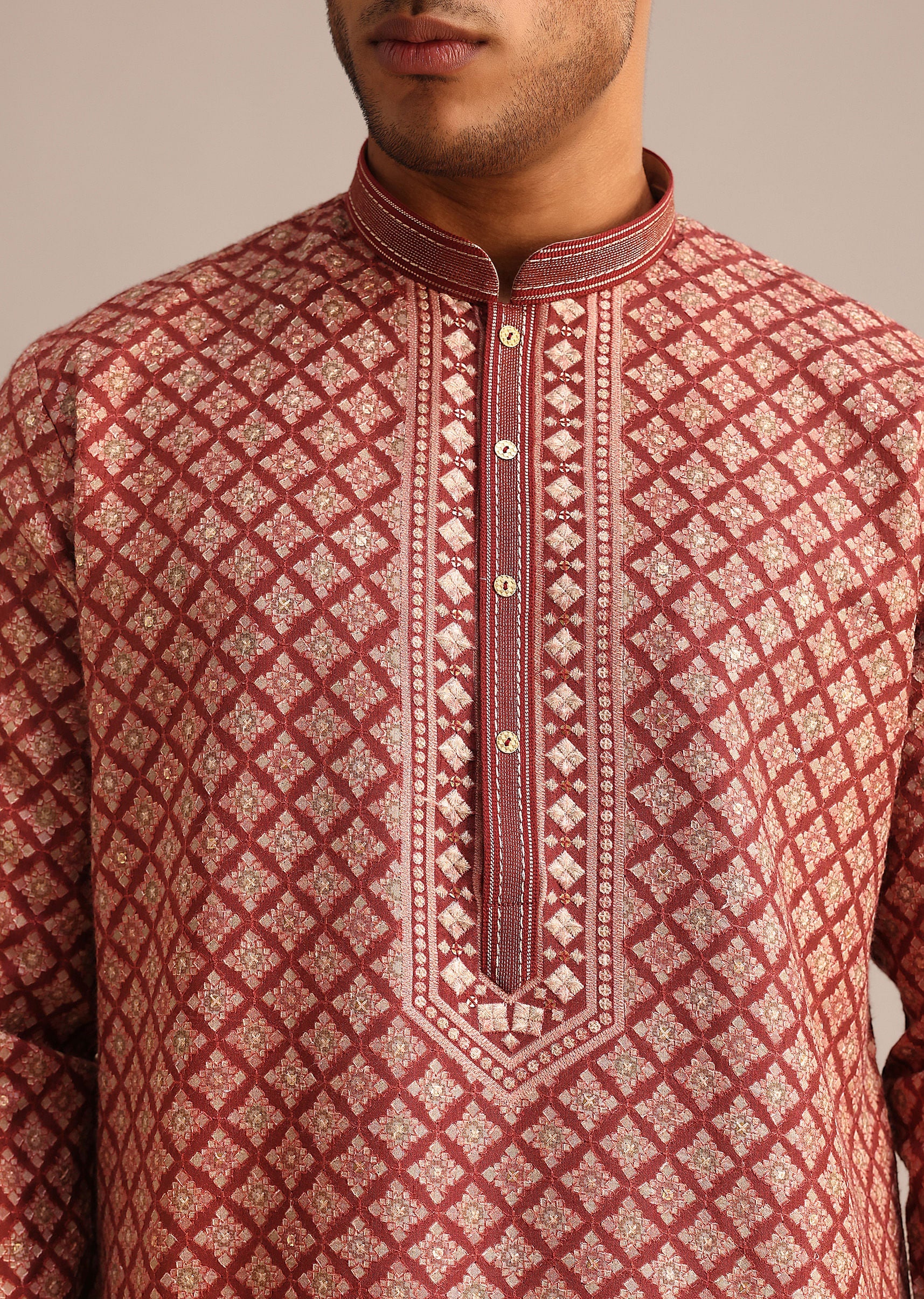 Red Georgette Kurta Set With Printed Detail - Image 2