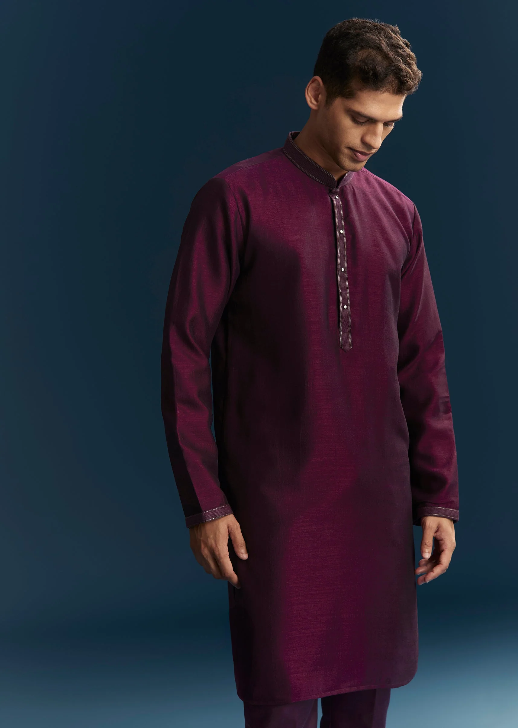 Red Maroon Silk Kurta Jacket Set With Thread Mirror Sequin Bead Work - Image 6